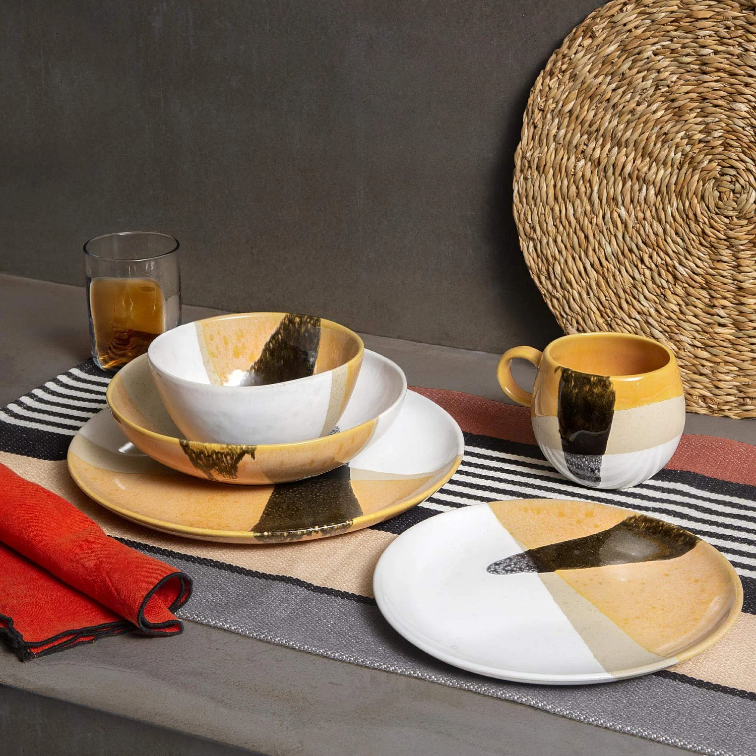 Dessertteller aus Sandstein - 22 cm - Bunt (6-er-Set) - 1