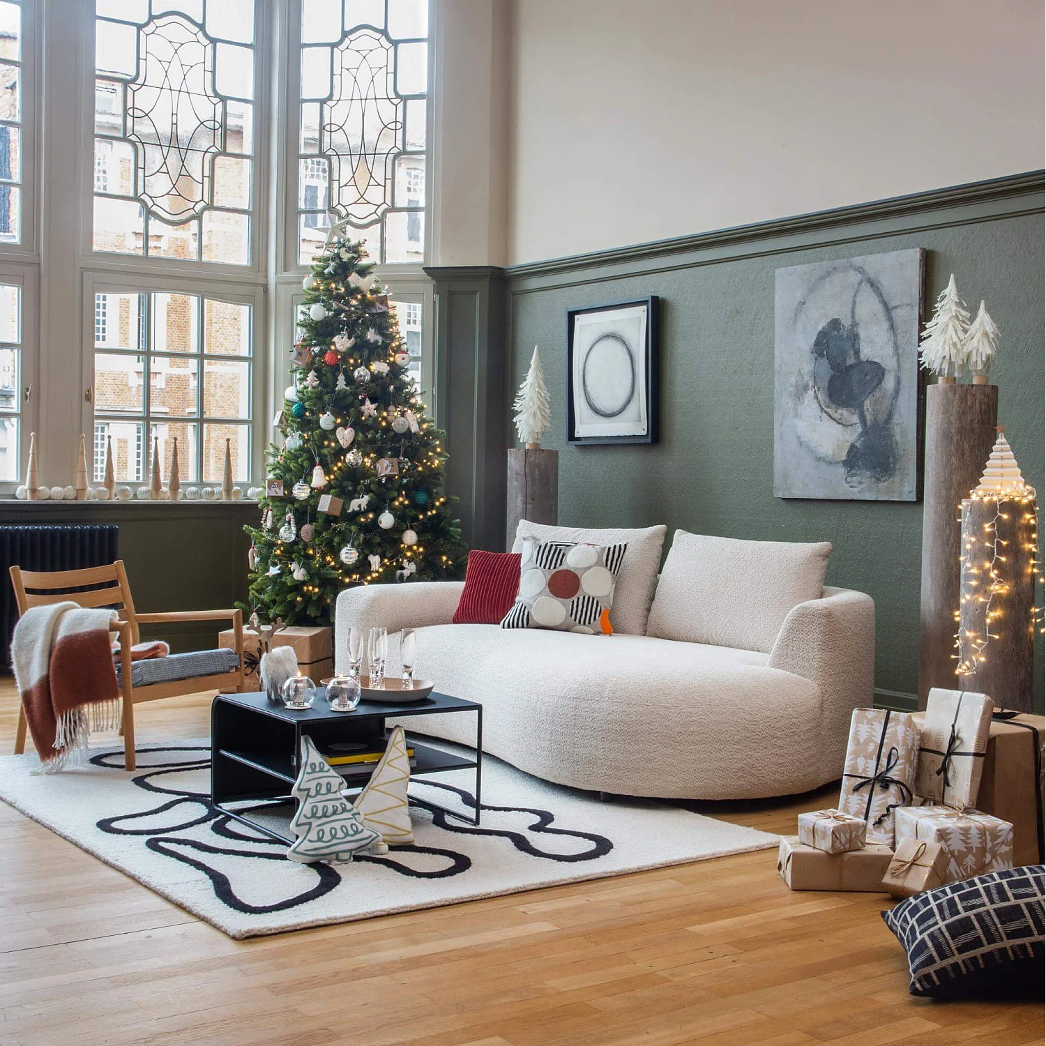 Décoration de Noël - Sapin en tissu - Jaune  (Lot de 4) - 4