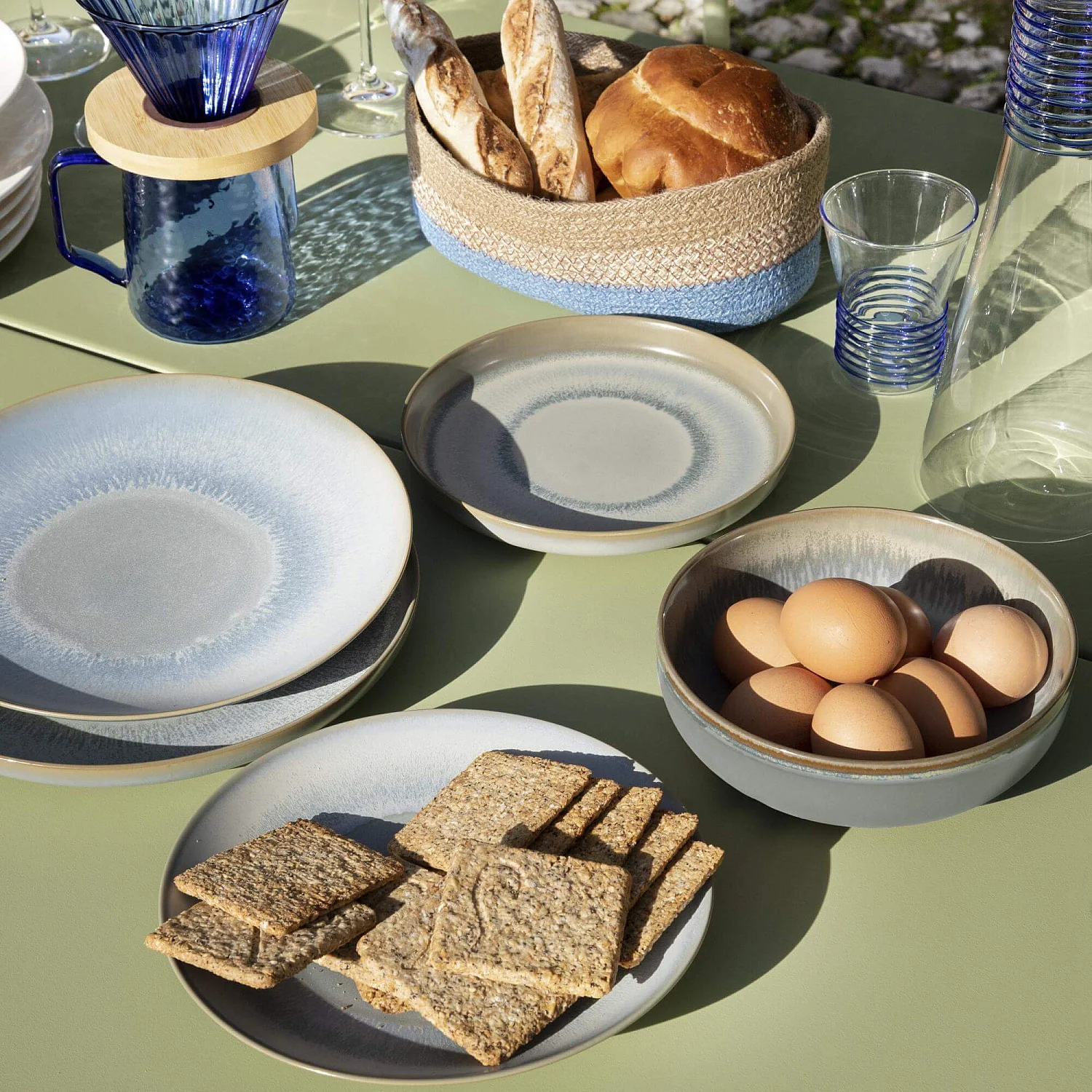 Assiette à dessert en grès - 20 cm - Bleu et marron (Lot de 3) - 1