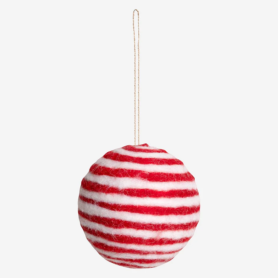 Décoration de Noël - Boule en feutre rayée - Rouge et blanc (Lot de 6) - 1