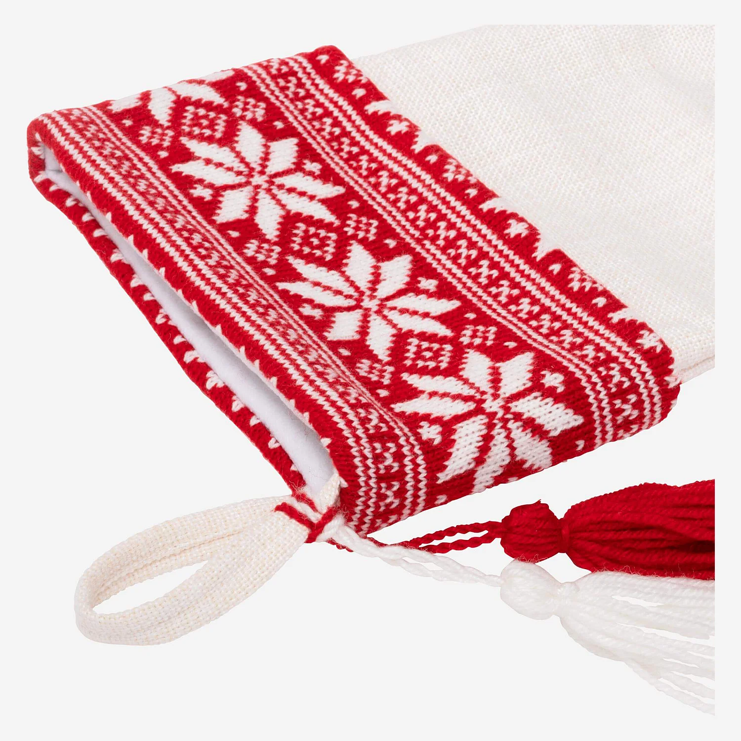 Decoración de Navidad - Juego de 12 calcetines de punto - Blanco y rojo - 3