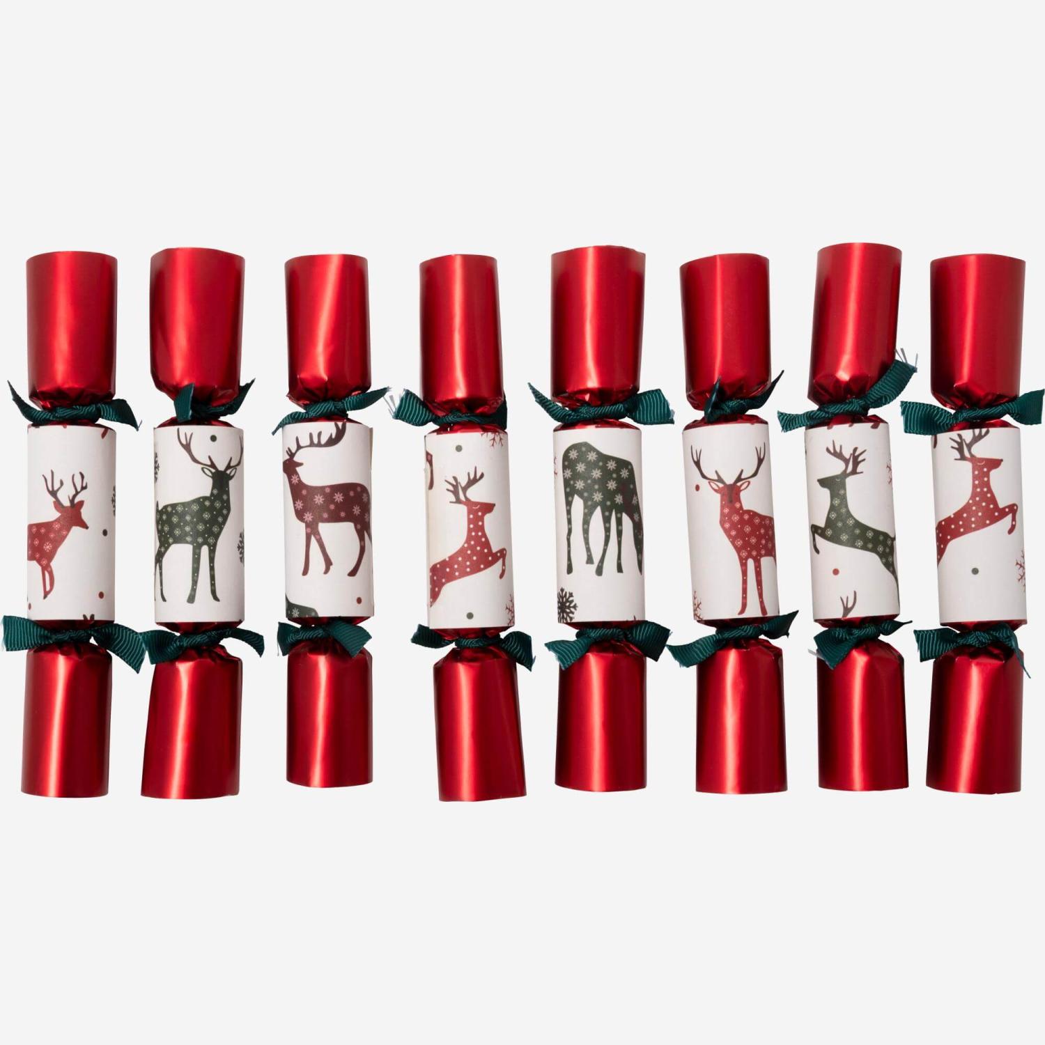 Décoration de Noël - Set de 8 mini crackers motif Renne - Rouge, blanc, crème (Lot de 12)