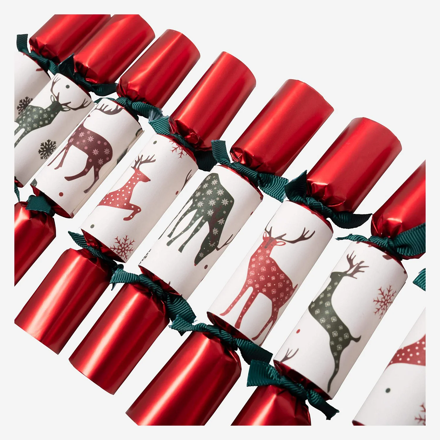 Weihnachtsdekoration - 8er-Set Mini-Cracker mit Rentiermotiv - Rot, Weiß, Cremefarben (12-er-Set) - 4