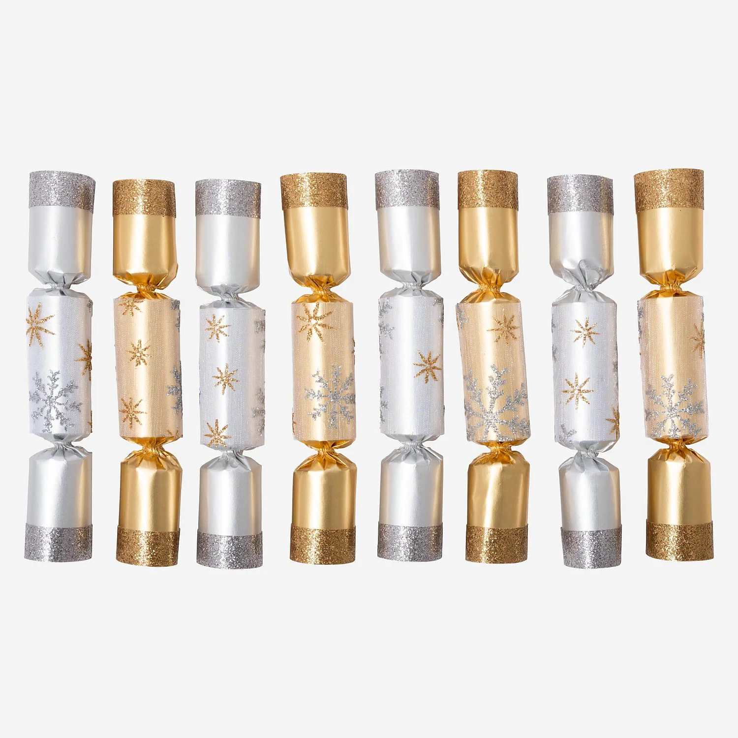 Décoration de Noël - Set de 8 mini crackers motif flocon de neige - Or et argent (Lot de 12) - 2