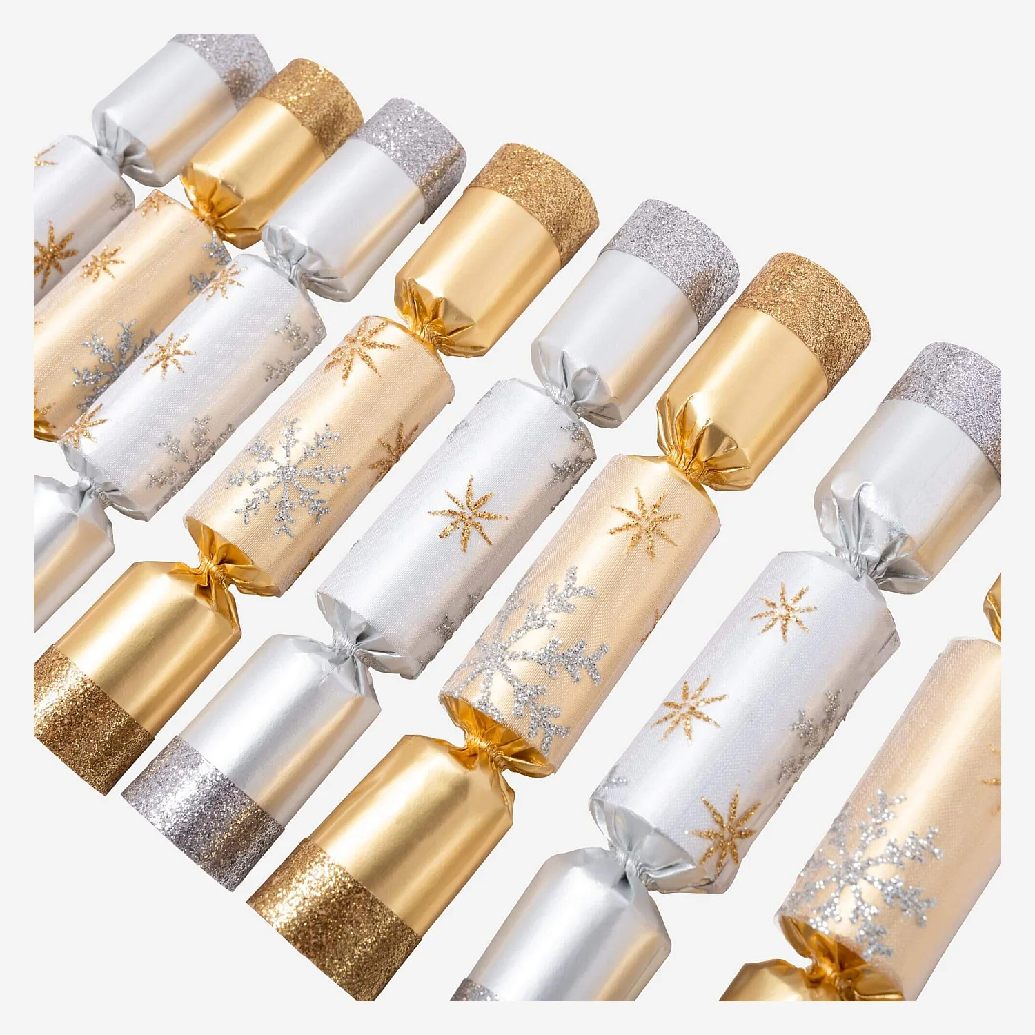 Décoration de Noël - Set de 8 mini crackers motif flocon de neige - Or et argent (Lot de 12) - 3