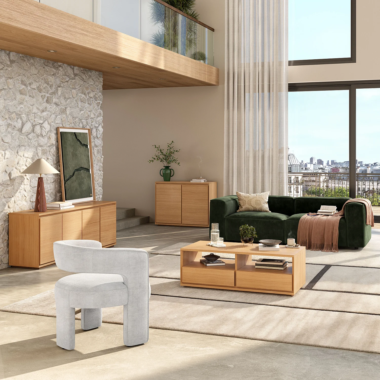 Table basse avec rangements en chêne - Naturel - 3