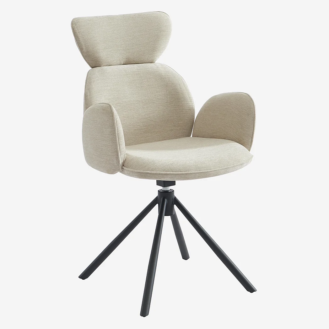 Lot de 2 chaises pivotantes en tissu et métal noir avec accoudoirs - Sable blanc - 2