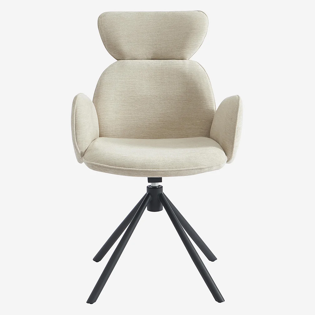 Lot de 2 chaises pivotantes en tissu et métal noir avec accoudoirs - Sable blanc - 6