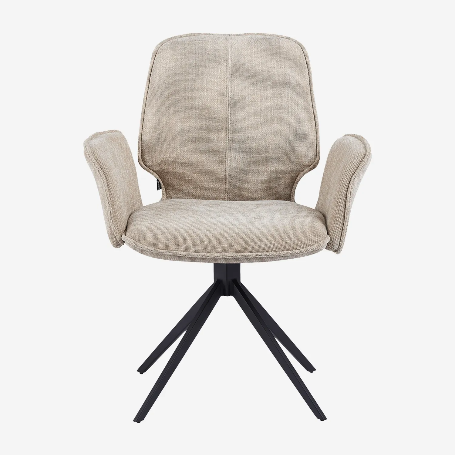 Lot de 2 chaises pivotantes en tissu chenille et métal noir avec accoudoirs - Beige sable