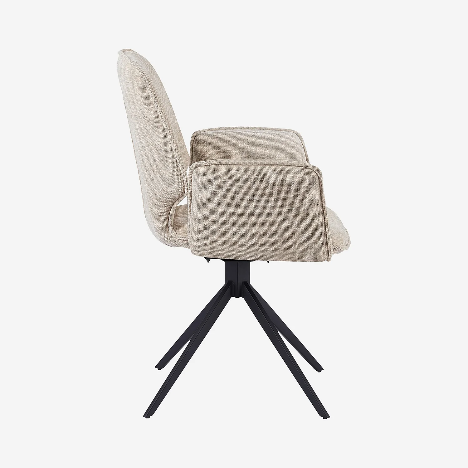 Lot de 2 chaises pivotantes en tissu chenille et métal noir avec accoudoirs - Beige sable - 7