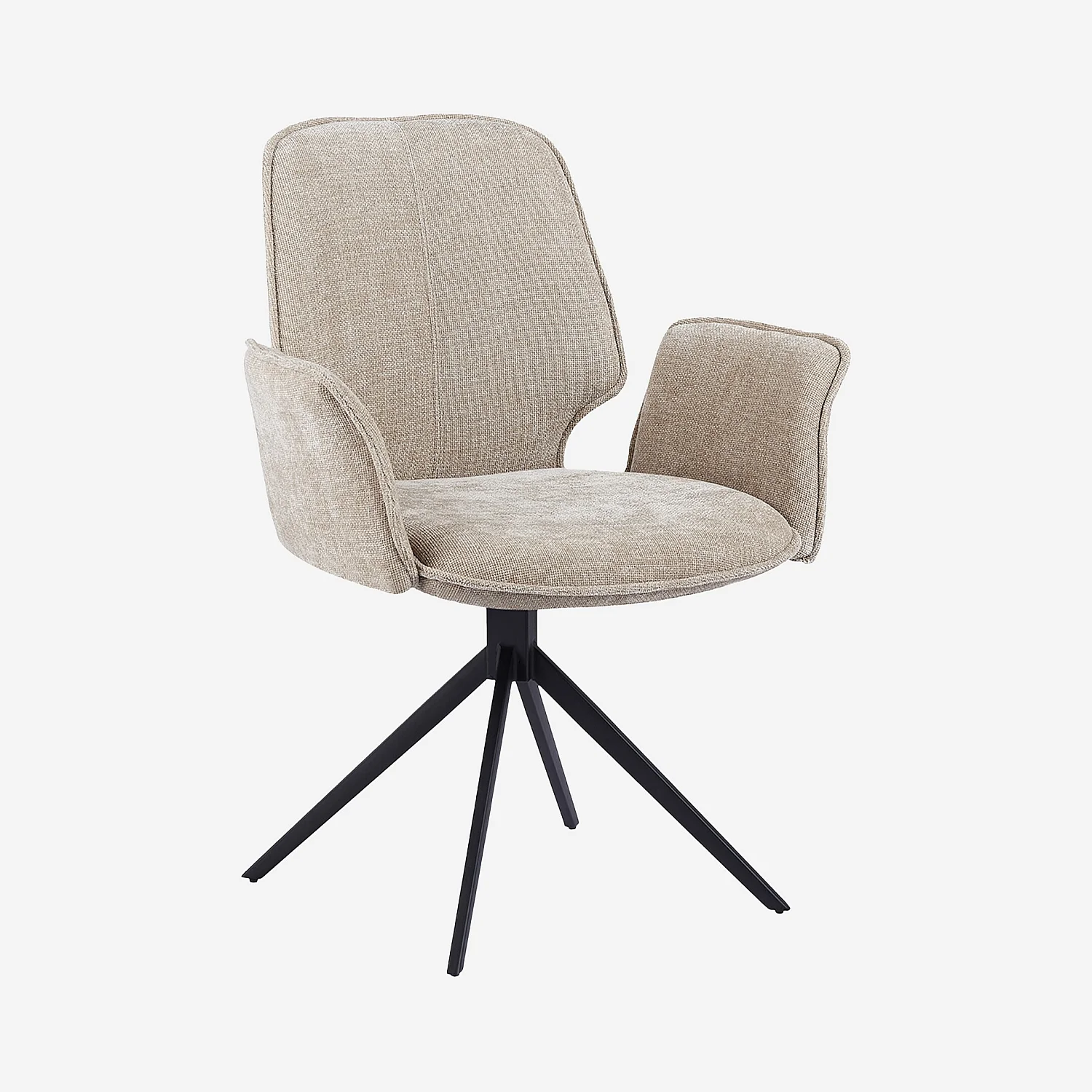 Lot de 2 chaises pivotantes en tissu chenille et métal noir avec accoudoirs - Beige sable - 2