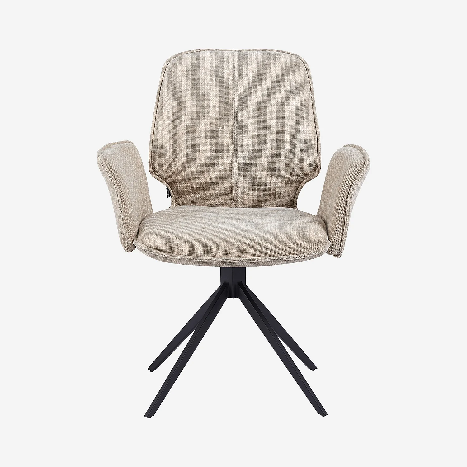 Lot de 2 chaises pivotantes en tissu chenille et métal noir avec accoudoirs - Beige sable - 6