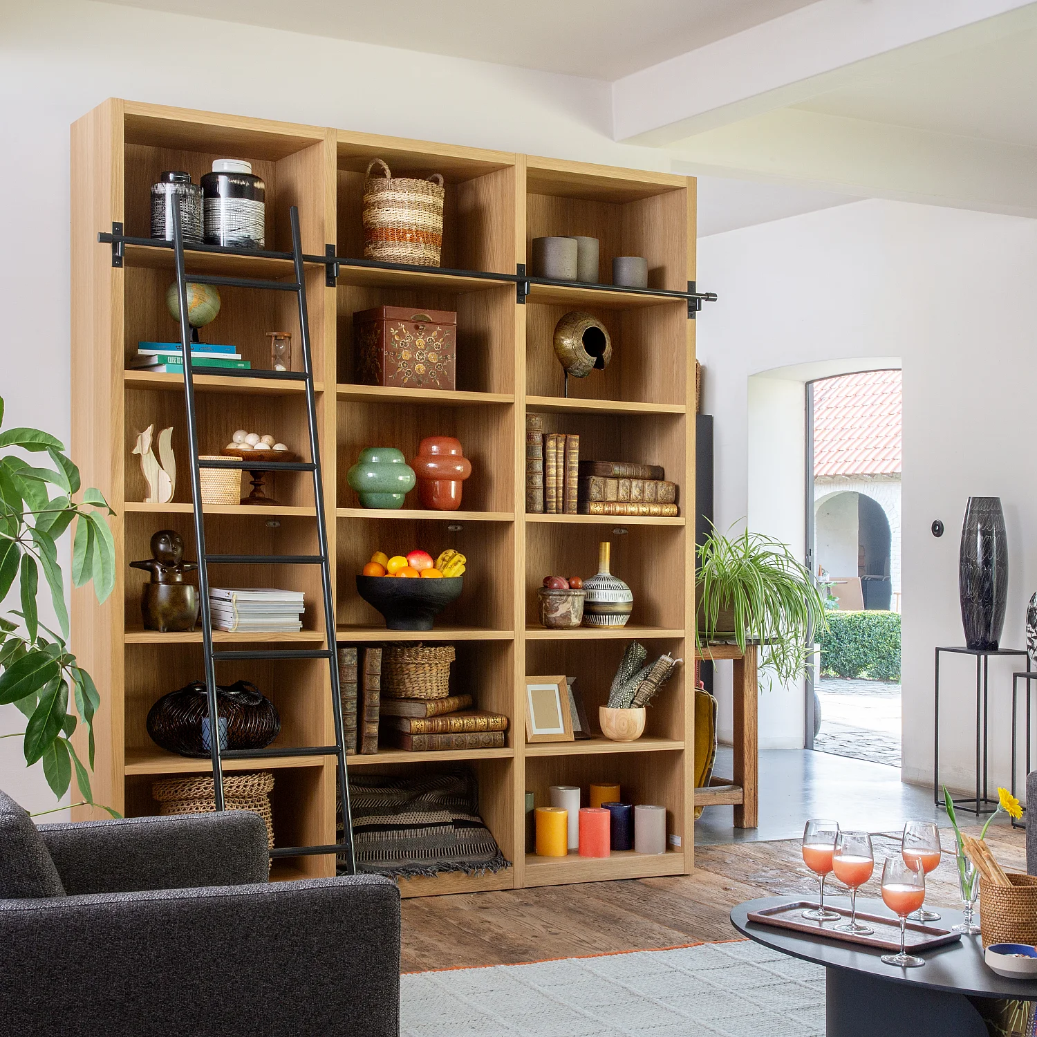 Bibliothèque en chêne avec échelle amovible - Naturel - Design by Hélèna Pille - 3