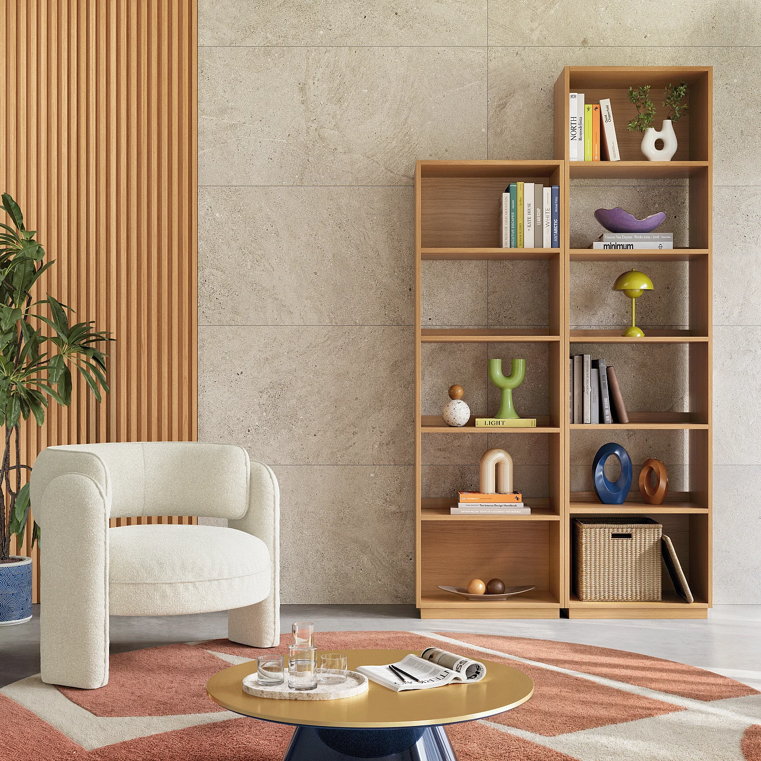 Libreria in rovere - 4 ripiani - Naturale - 1