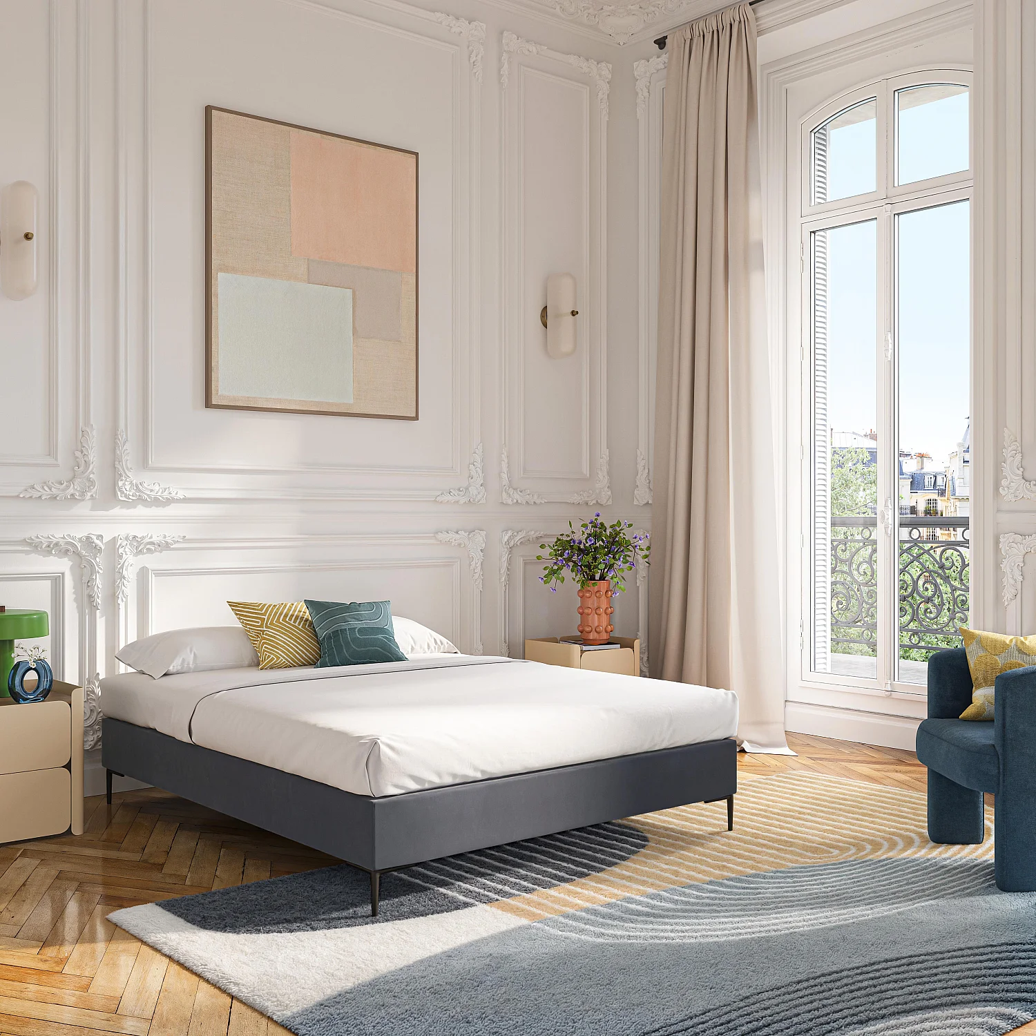 Sommier tapissier à lattes en tissu - 160 x 200 cm - Gris anthracite - 1