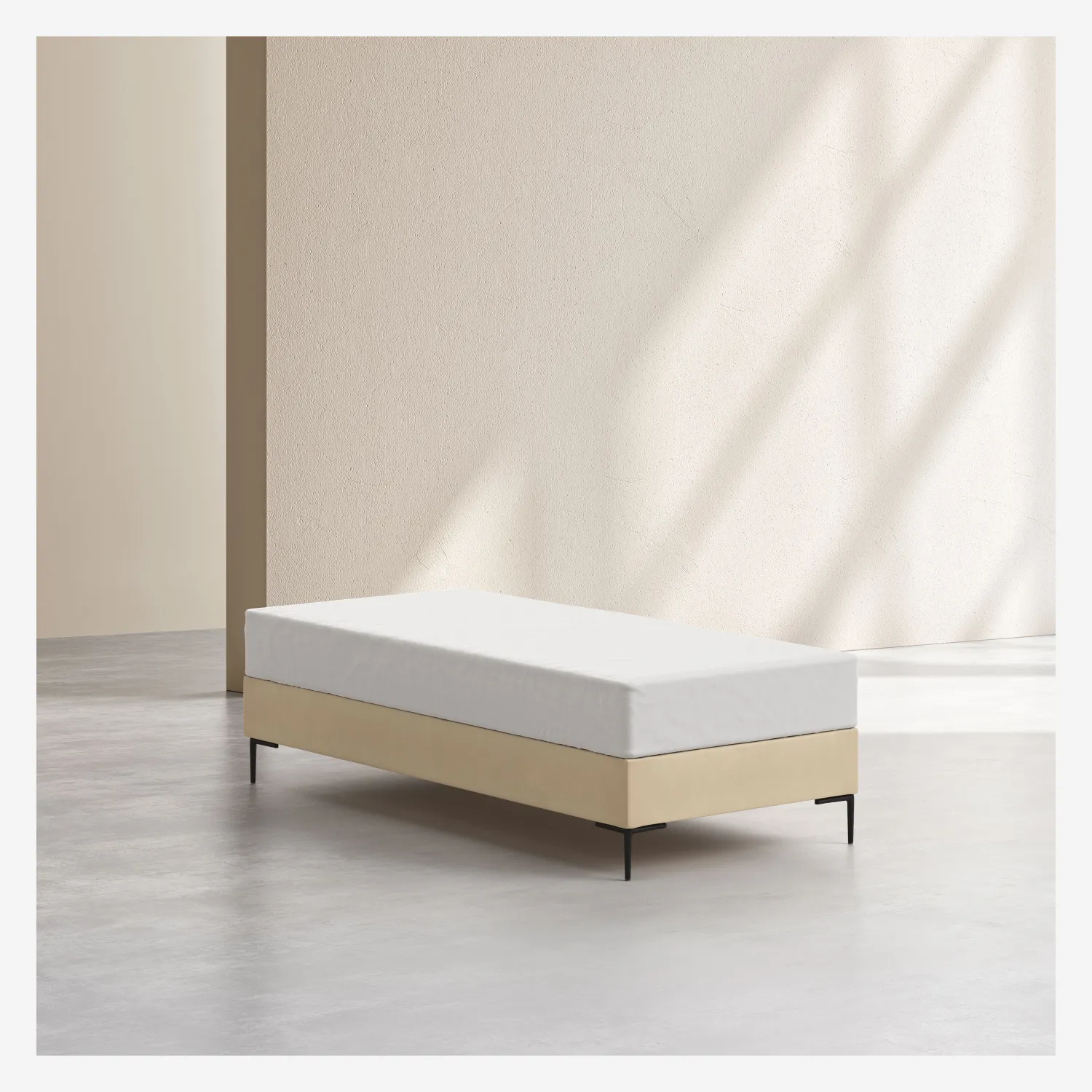 Sommier tapissier à lattes en tissu - 90 x 200 cm - Crème - 1