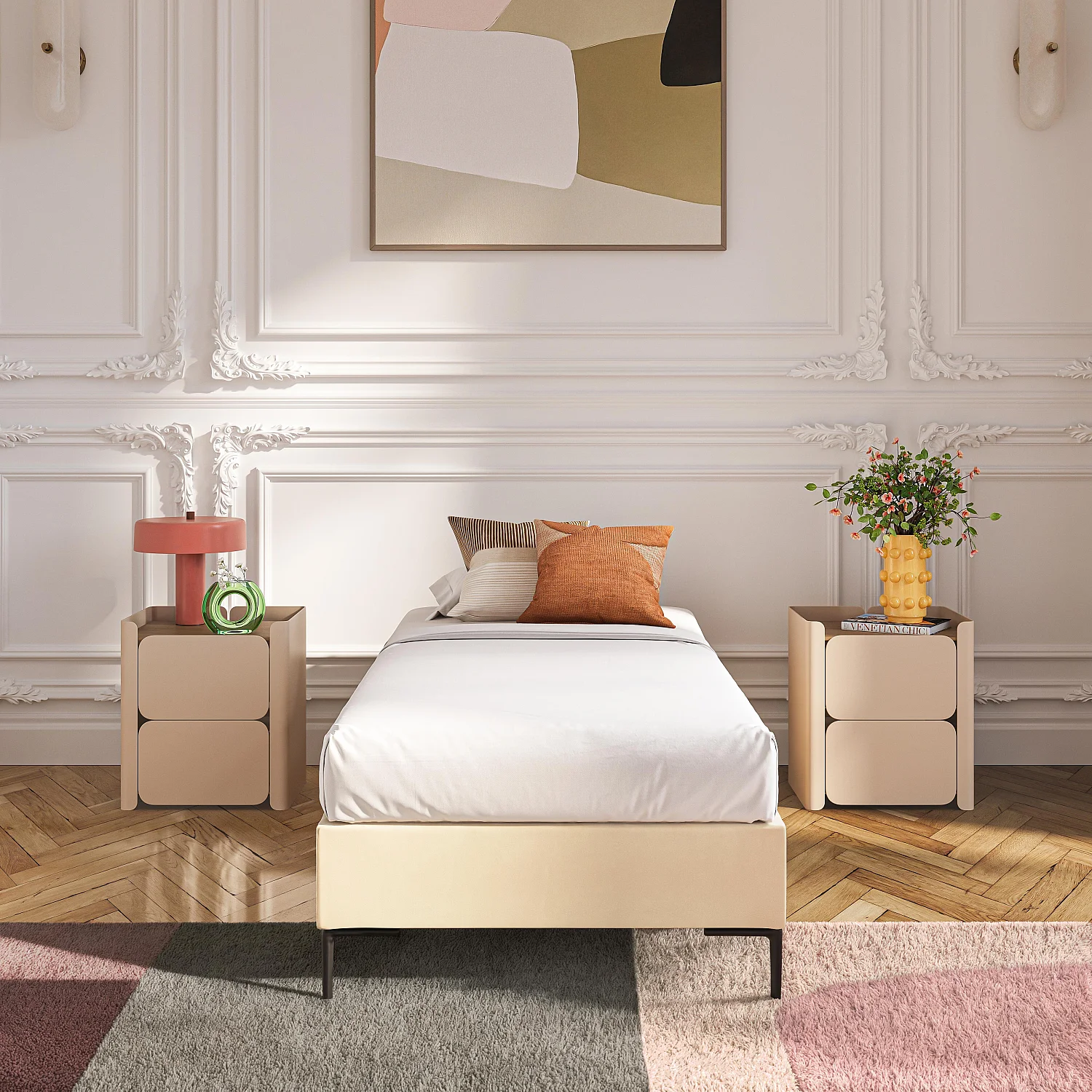 Gepolsterter Lattenrost aus Stoff - 90 x 200 cm - Creme - 3