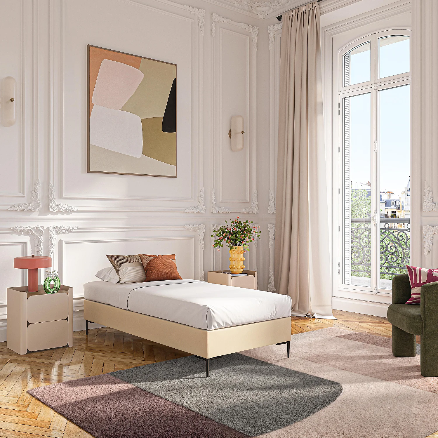 Sommier tapissier à lattes en tissu - 90 x 200 cm - Crème - 1