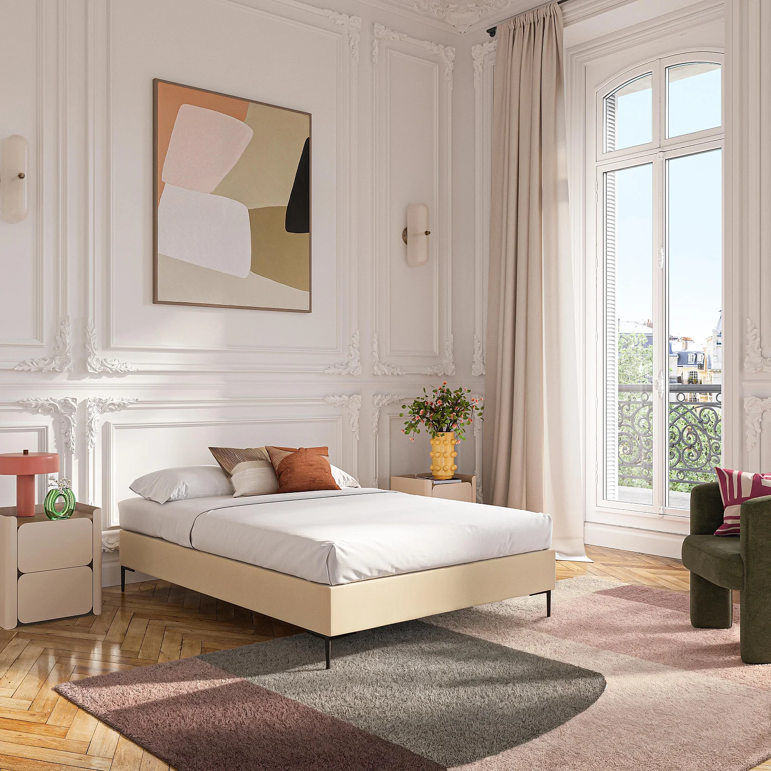 Stoffgepolsterter Lattenrost - 140 x 200 cm - Creme - 1