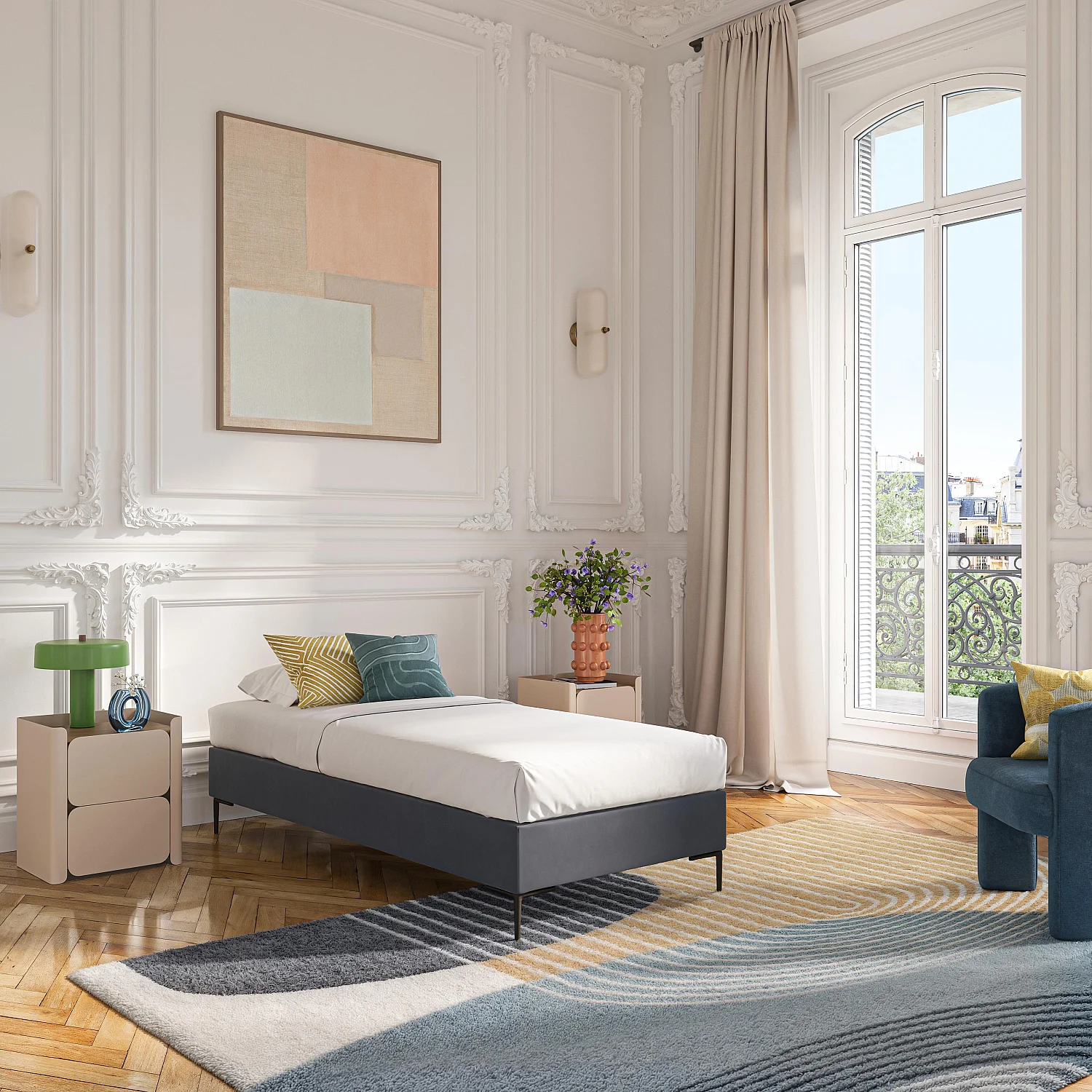 Sommier tapissier à lattes en tissu - 90 x 200 cm - Gris anthracite - 1