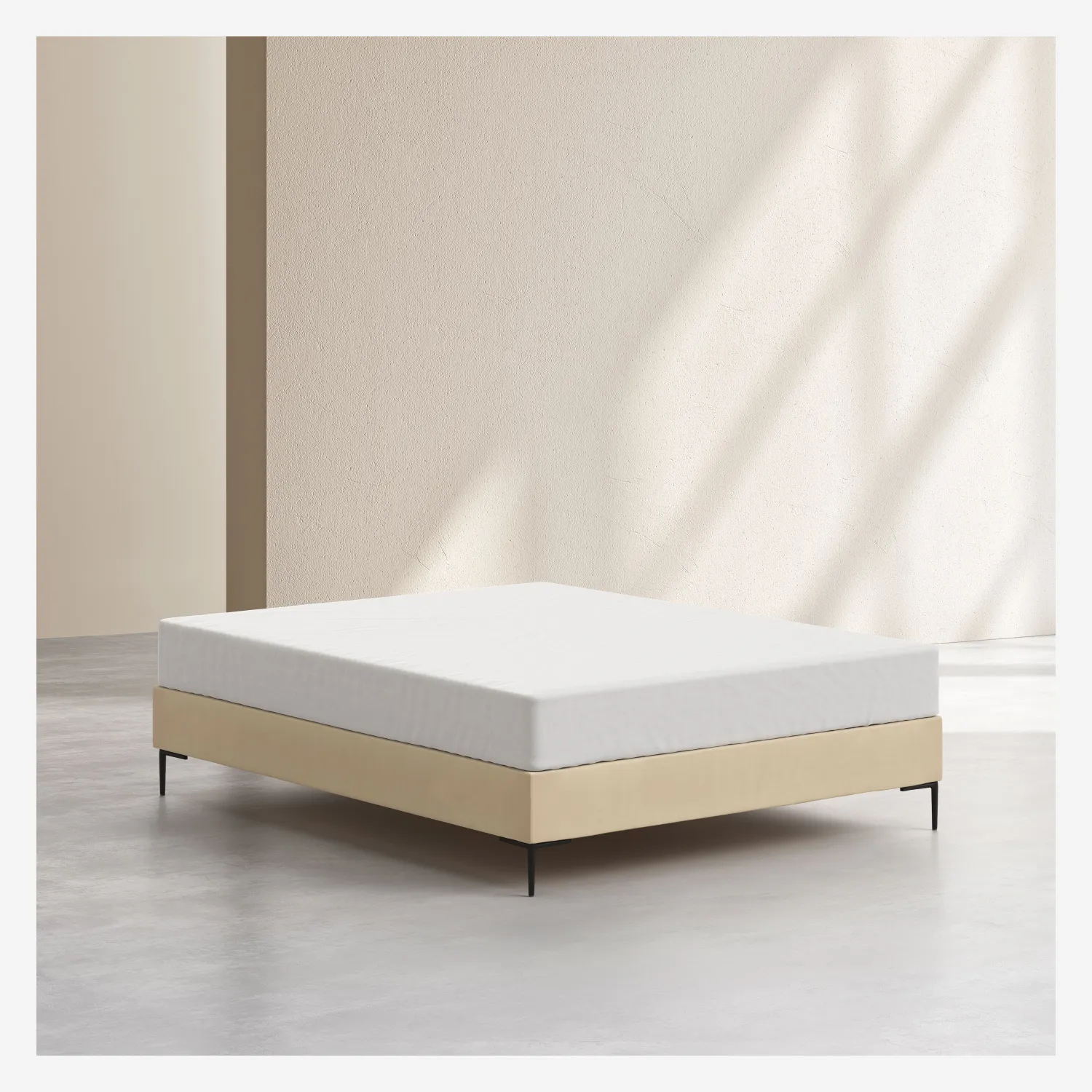 Sommier tapissier à lattes en tissu - 160 x 200 cm - Crème - 1