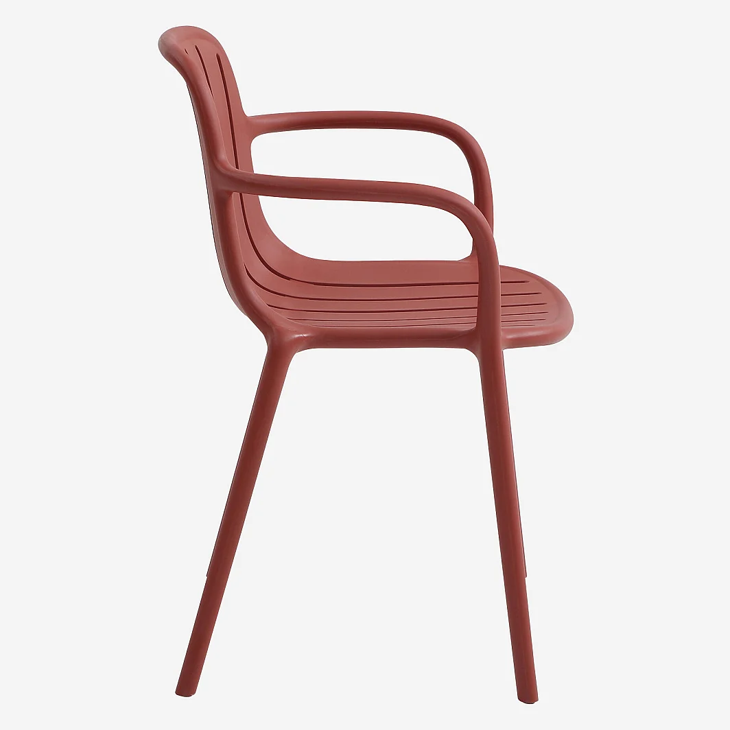 Lot de 2 chaises de jardin en polypropylène avec accoudoirs - Rouge parme - 5