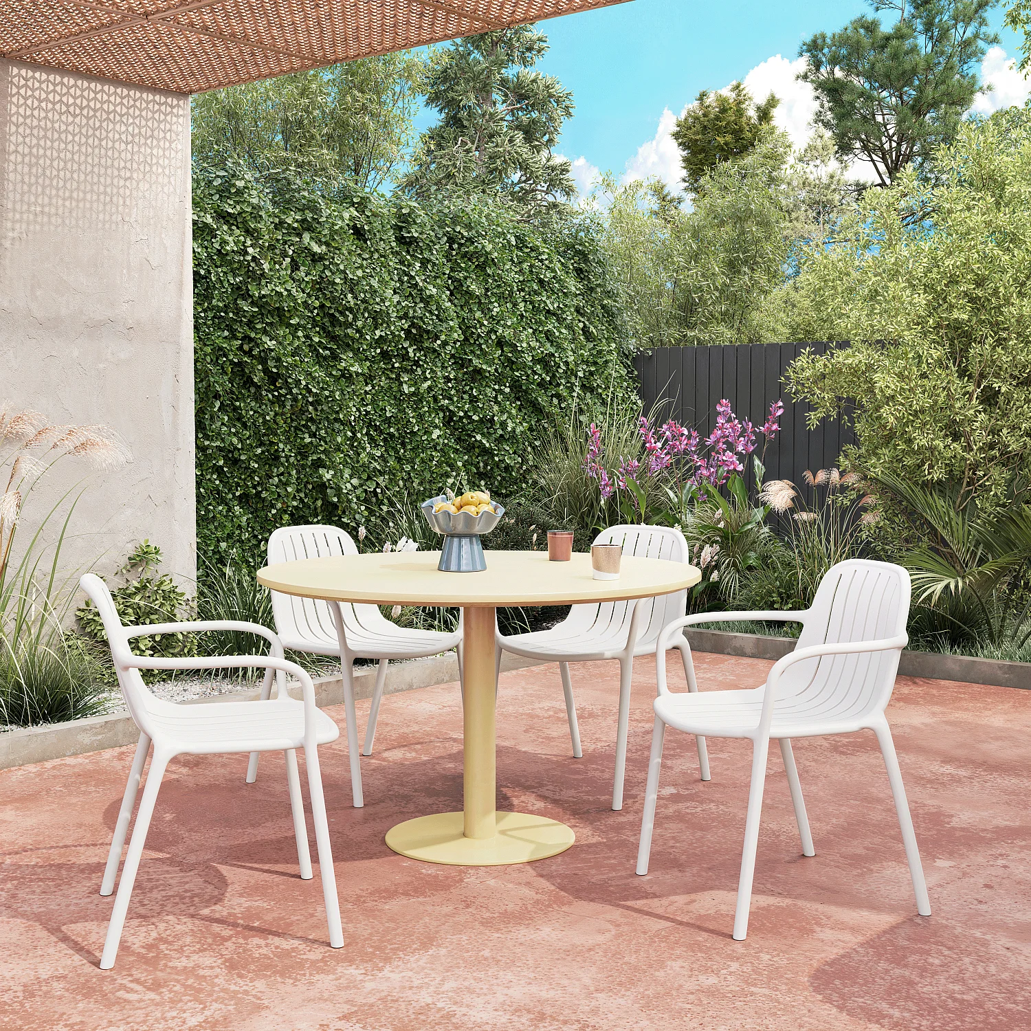 Lot de 2 chaises de jardin en polypropylène avec accoudoirs - Blanc opalin - 1