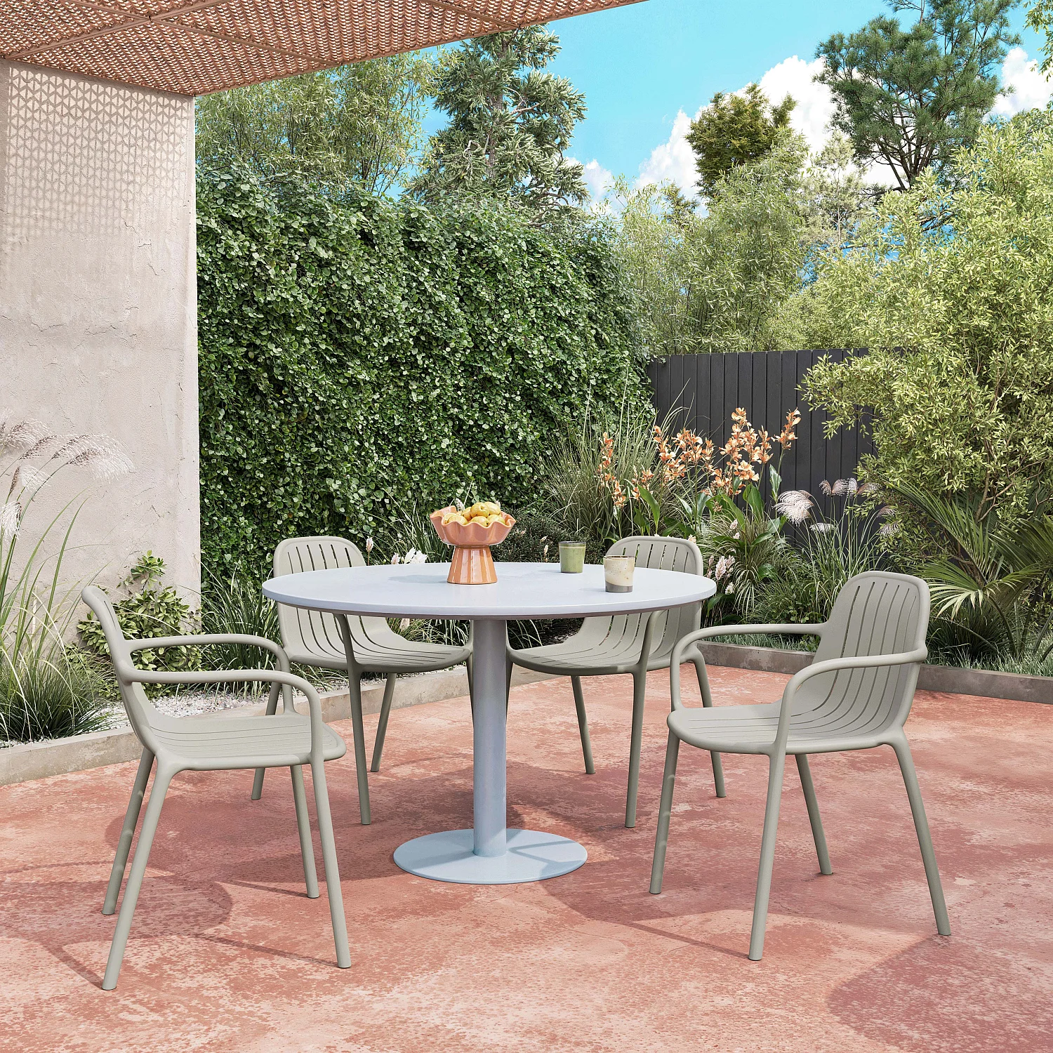 Lot de 2 chaises de jardin en polypropylène avec accoudoirs - Gris argile - 1