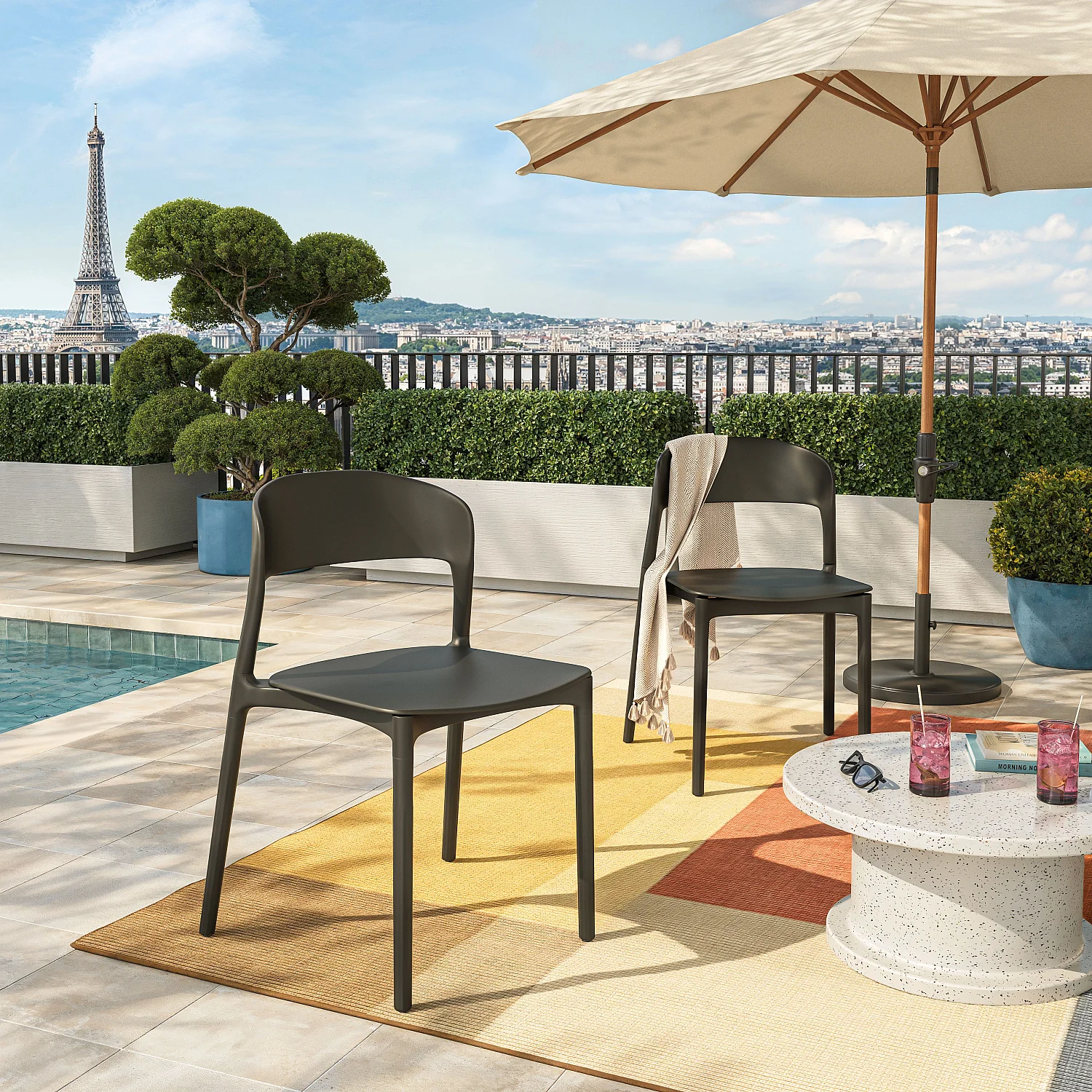 Lot de 2 chaises de jardin en polypropylène - Anthracite - Design by Favaretto & Partners - 1