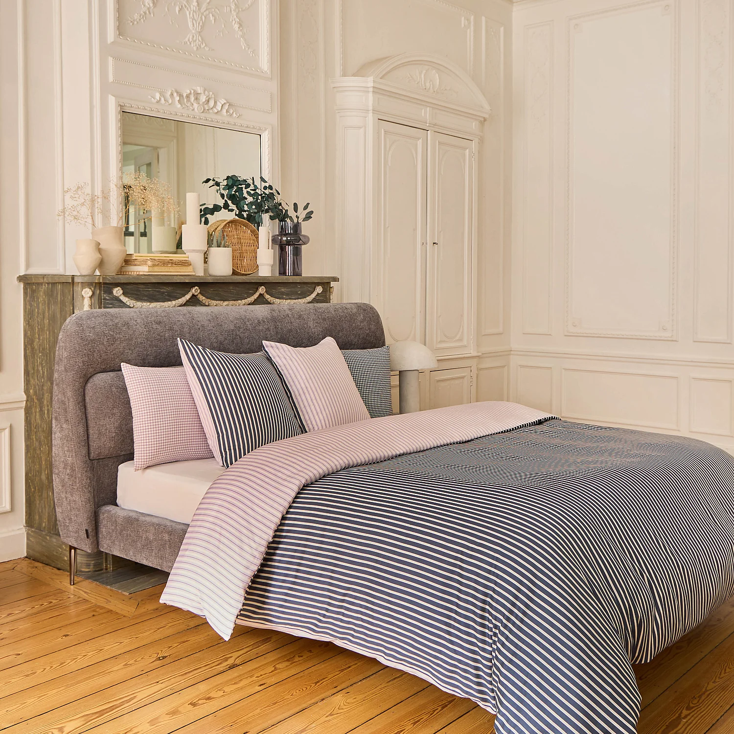 Letto 160 x 200 cm in tessuto - Blu notte - 5