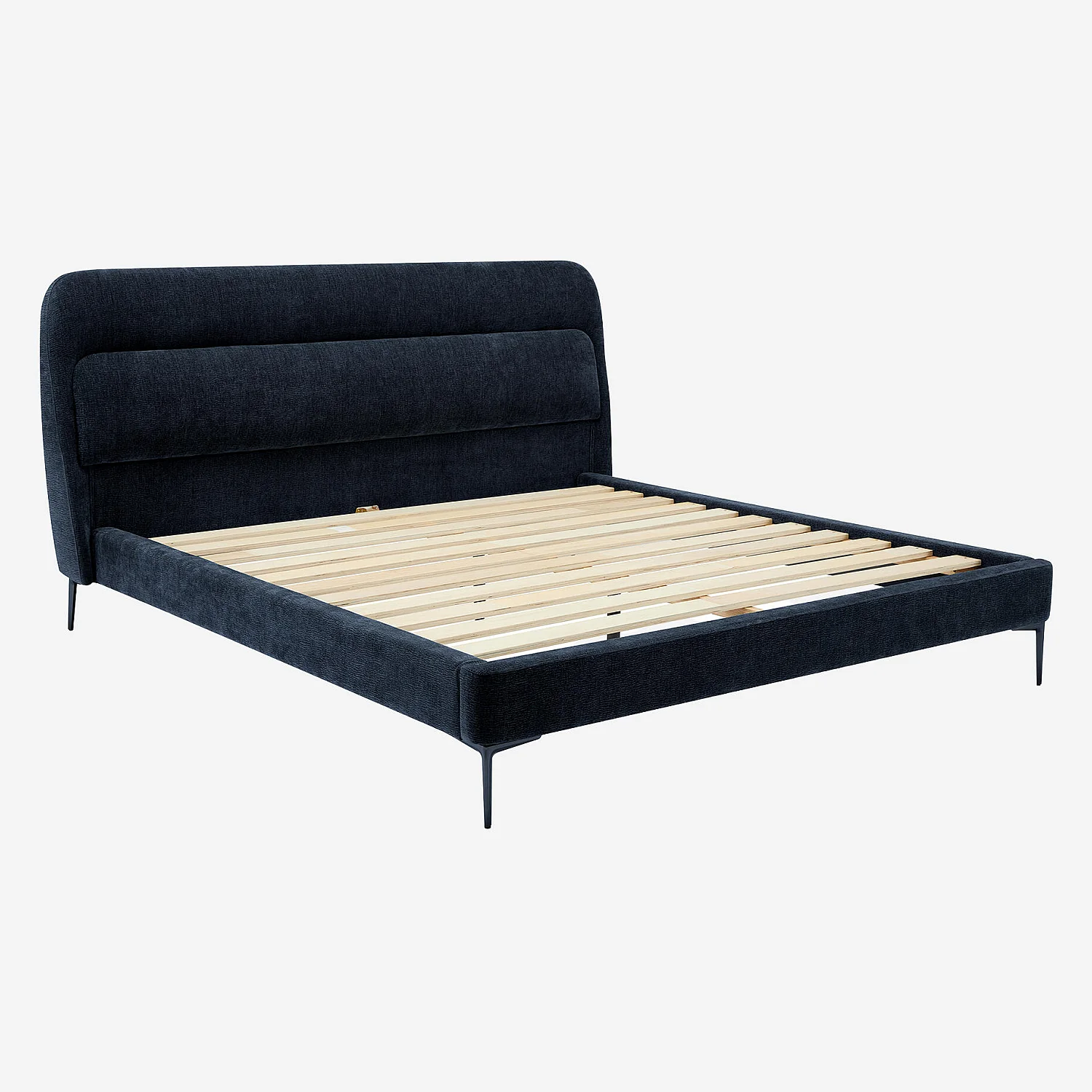 Lit 160 x 200 cm en tissu - Bleu nuit - 5