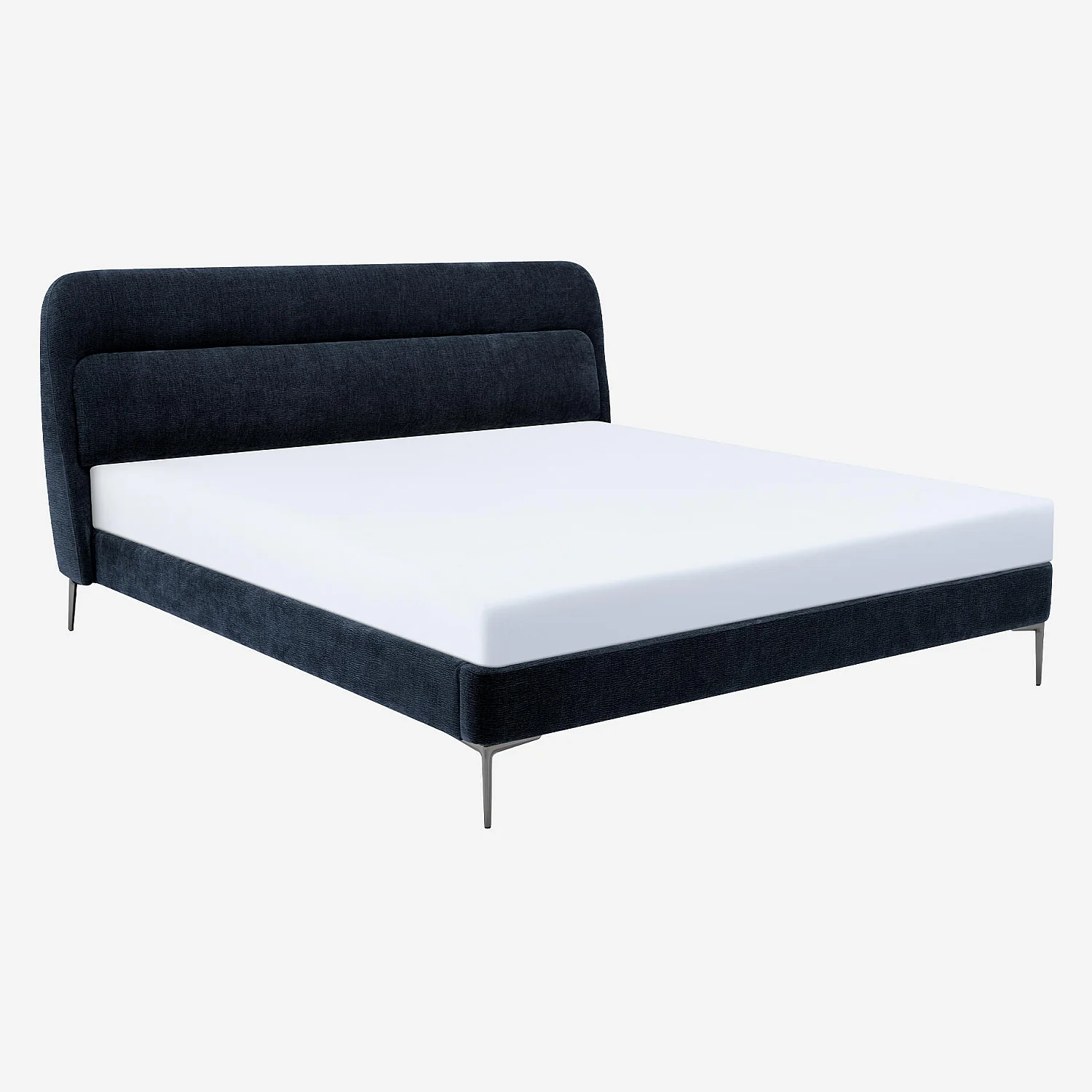 Lit 180 x 200 cm en tissu - Bleu nuit - 2