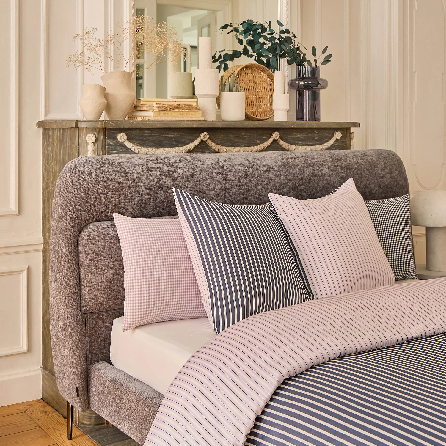 Lit 160 x 200 cm en tissu - Gris galet - 6