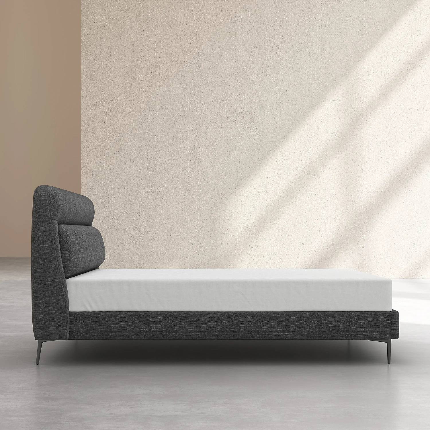 Lit 160 x 200 cm en tissu - Gris galet - 5