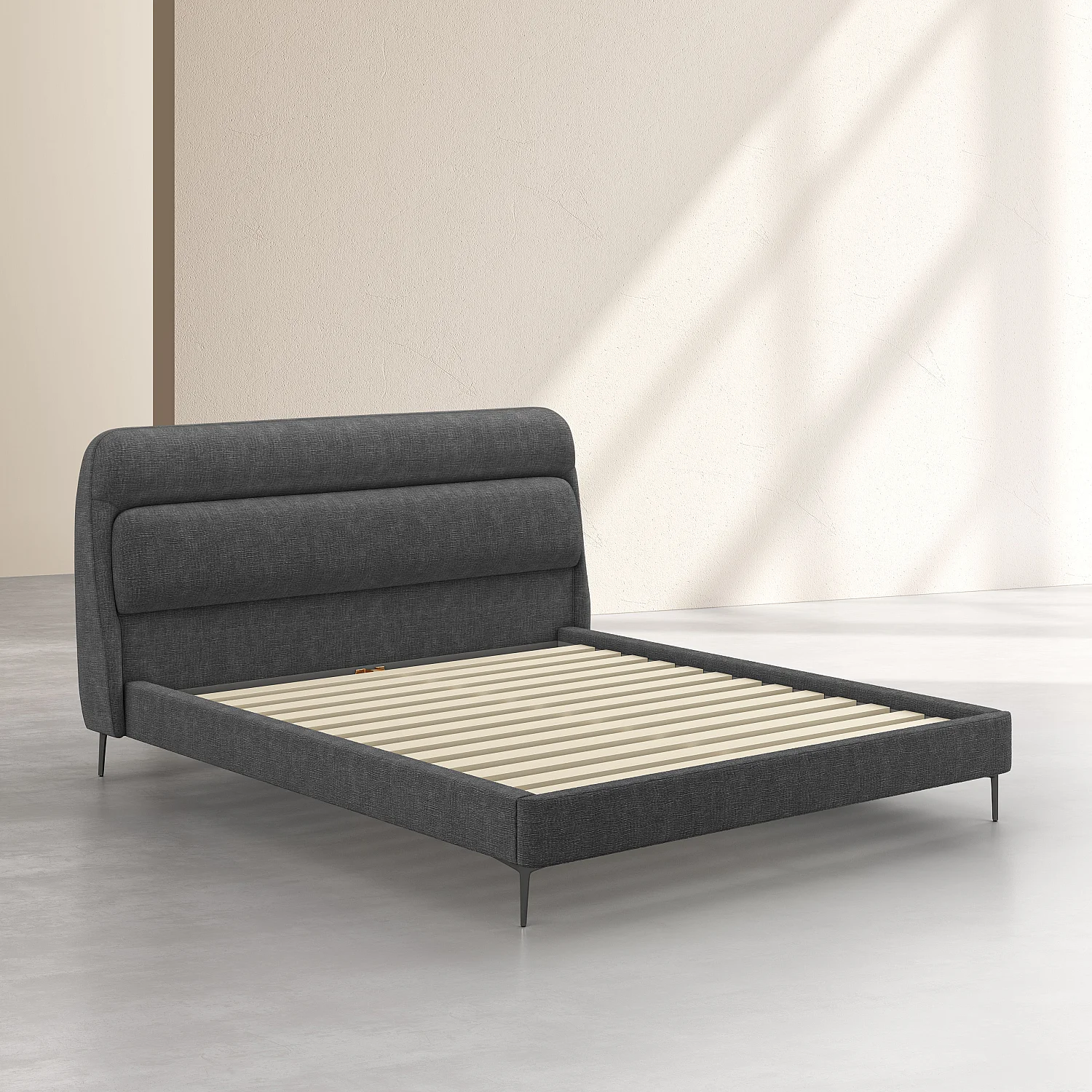 Lit 160 x 200 cm en tissu - Gris galet - 7