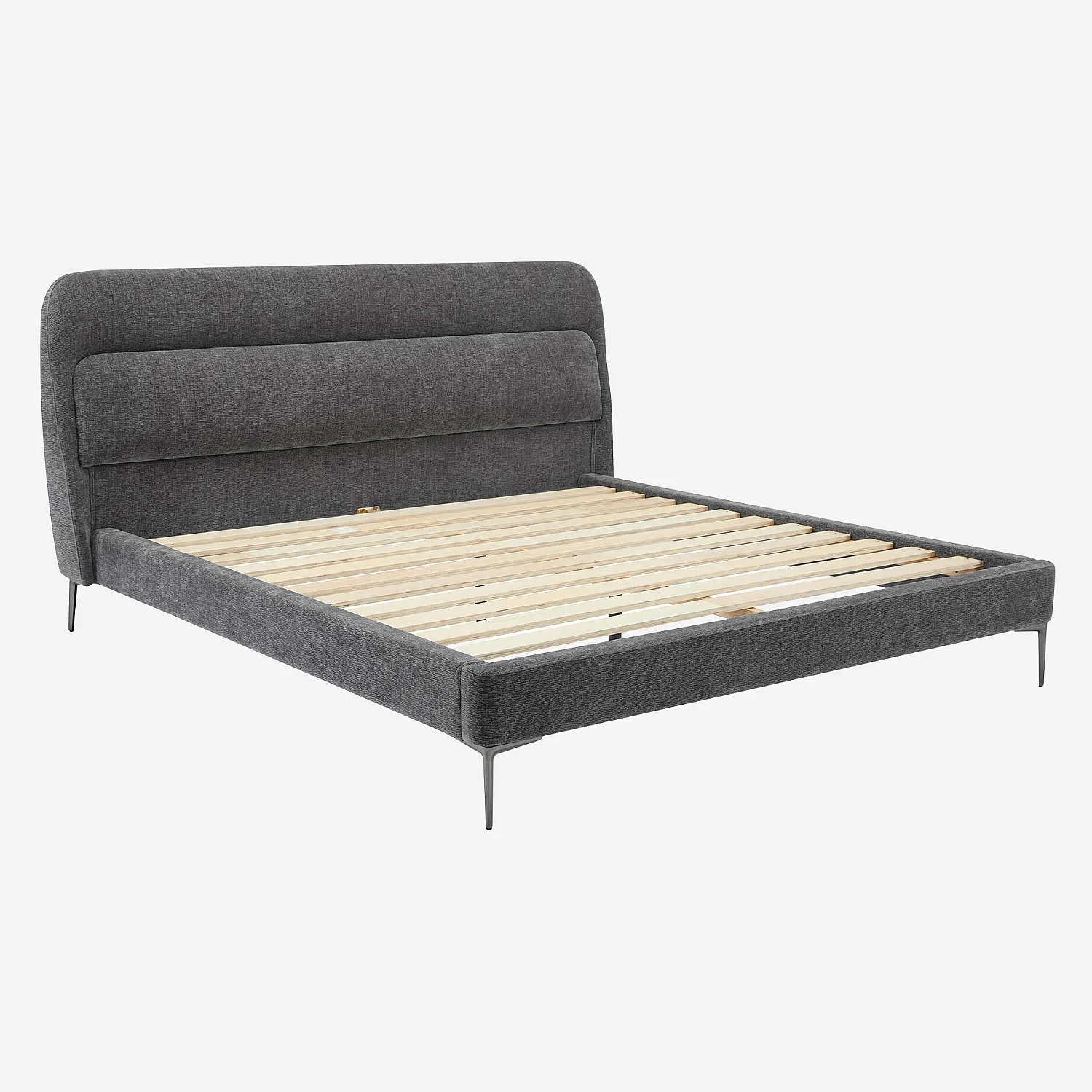 Lit 160 x 200 cm en tissu - Gris galet - 7