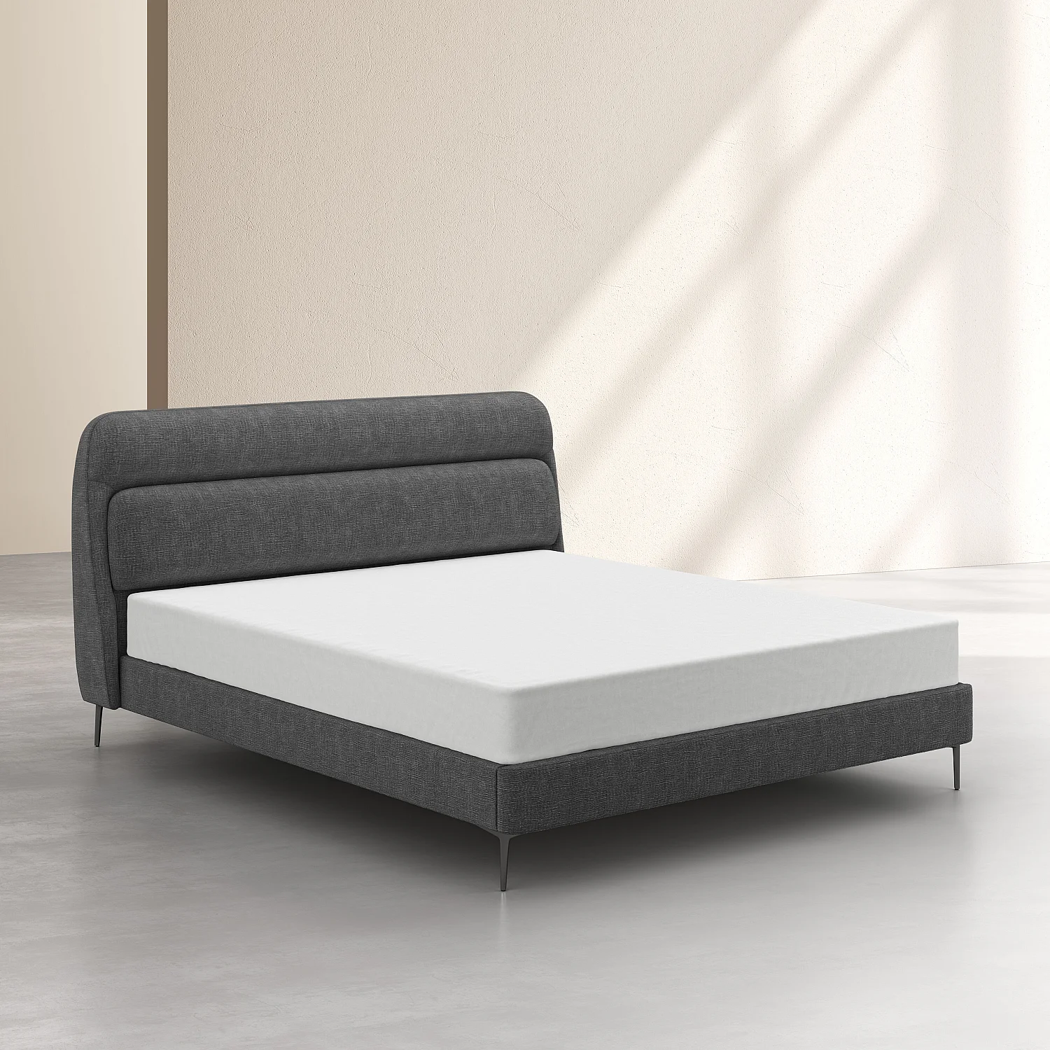 Lit 180 x 200 cm en tissu - Gris galet - 2