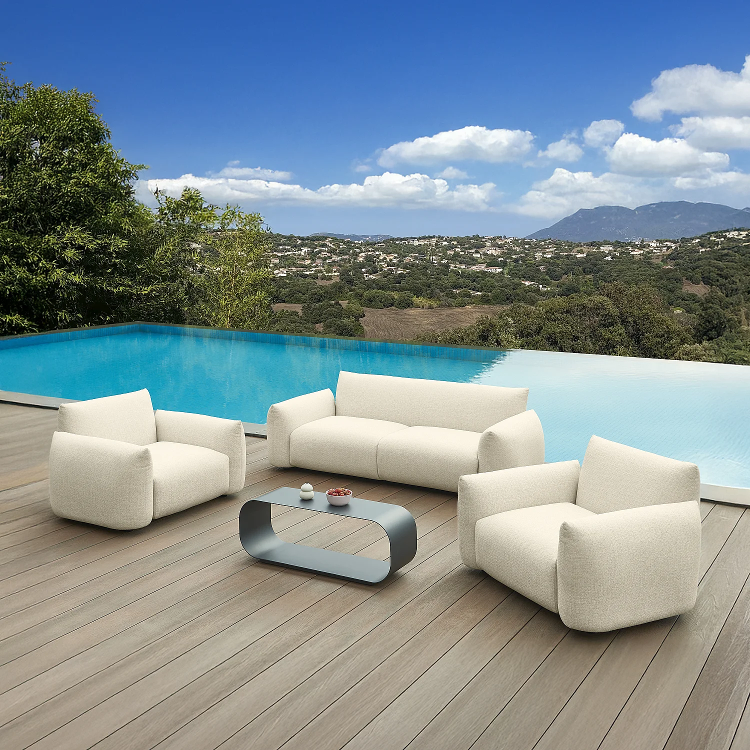 Fauteuil de jardin en tissu imperméable - Crème - 3