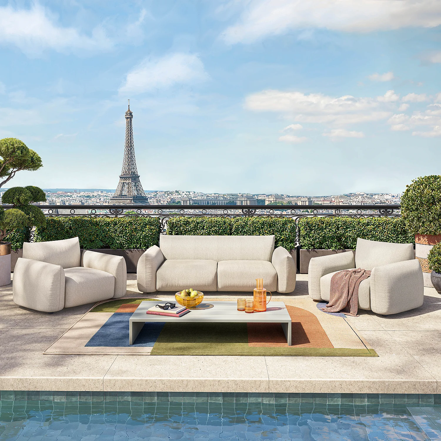 Fauteuil de jardin en tissu imperméable - Crème - 1