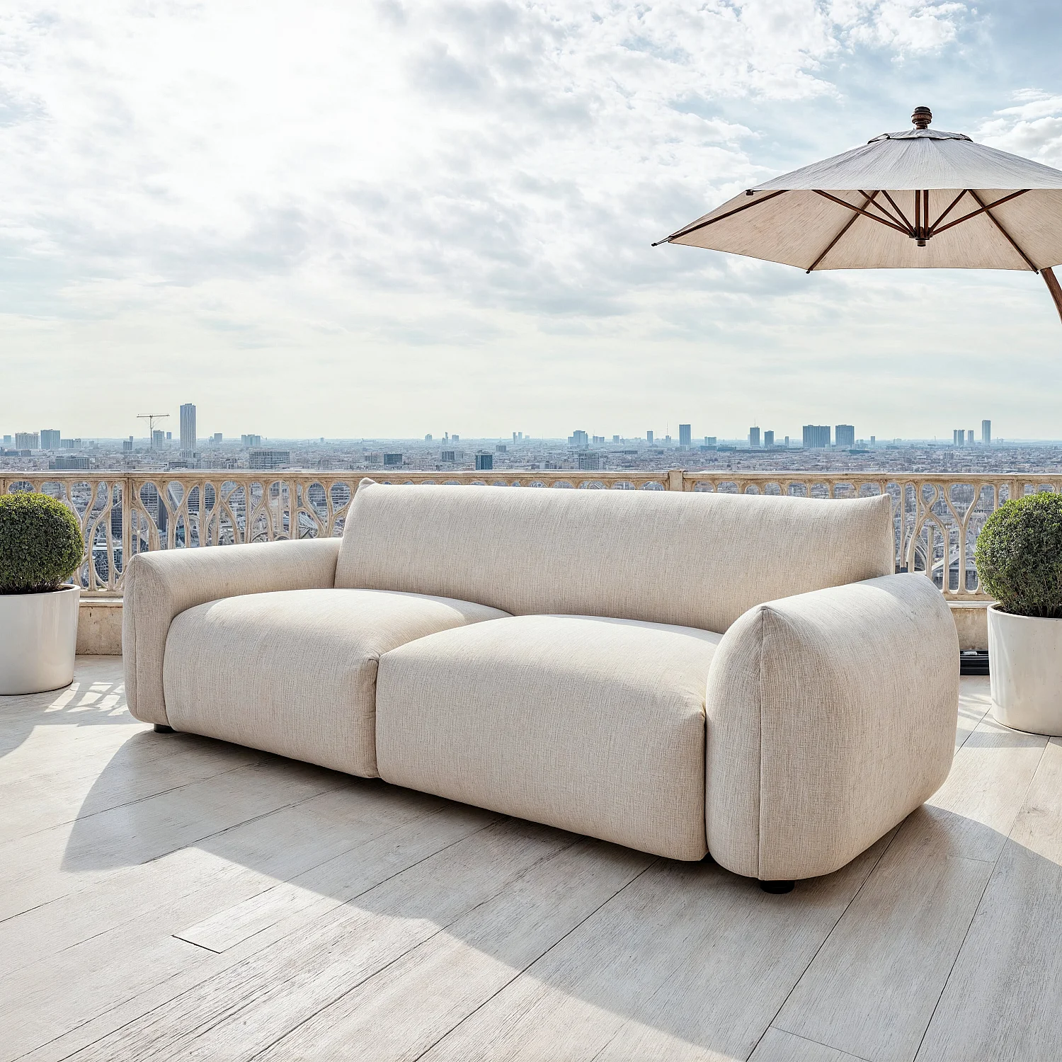 Canapé de jardin 3 places en tissu imperméable - Crème - 9