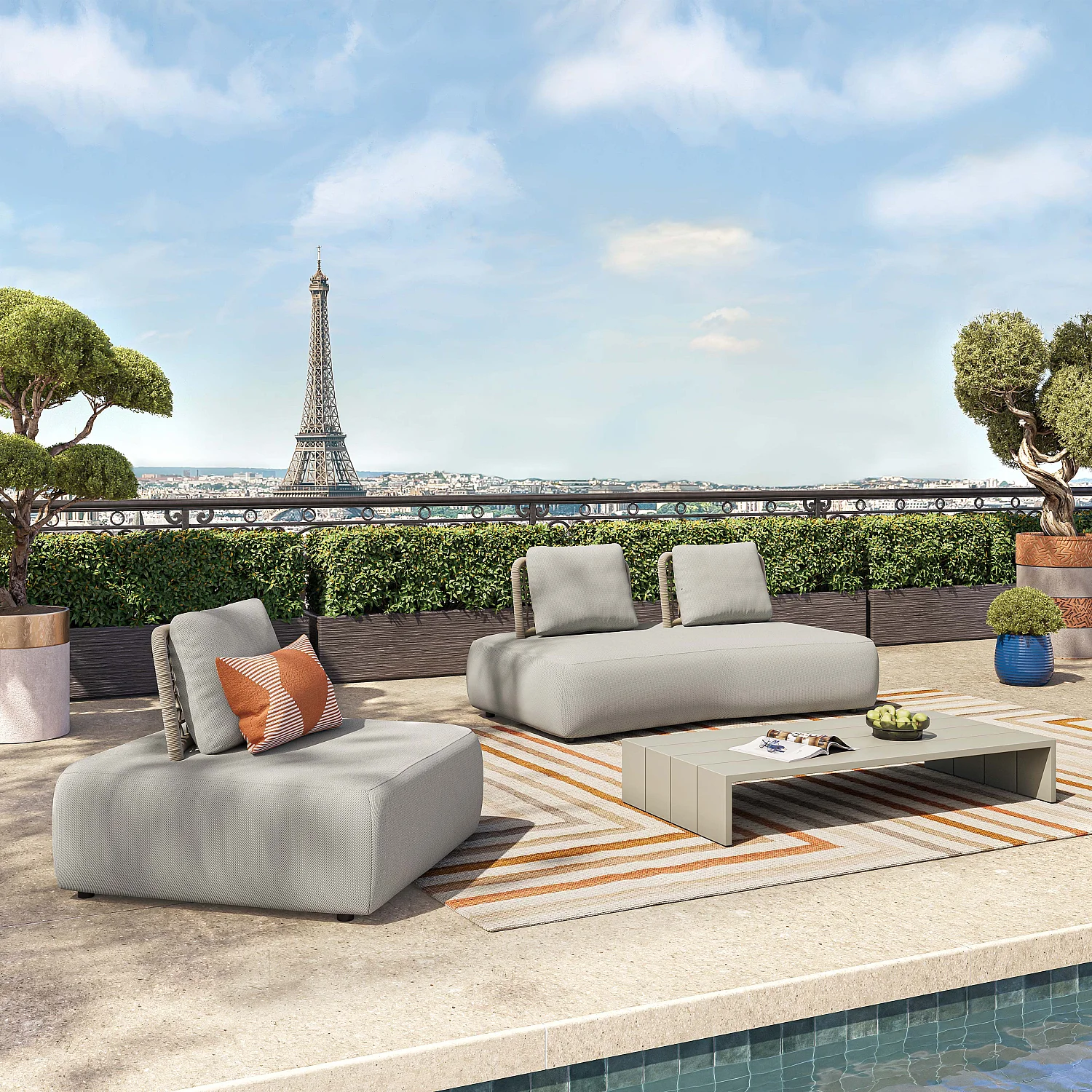 Poltrona da giardino in tessuto impermeabile - Beige muscade - 1