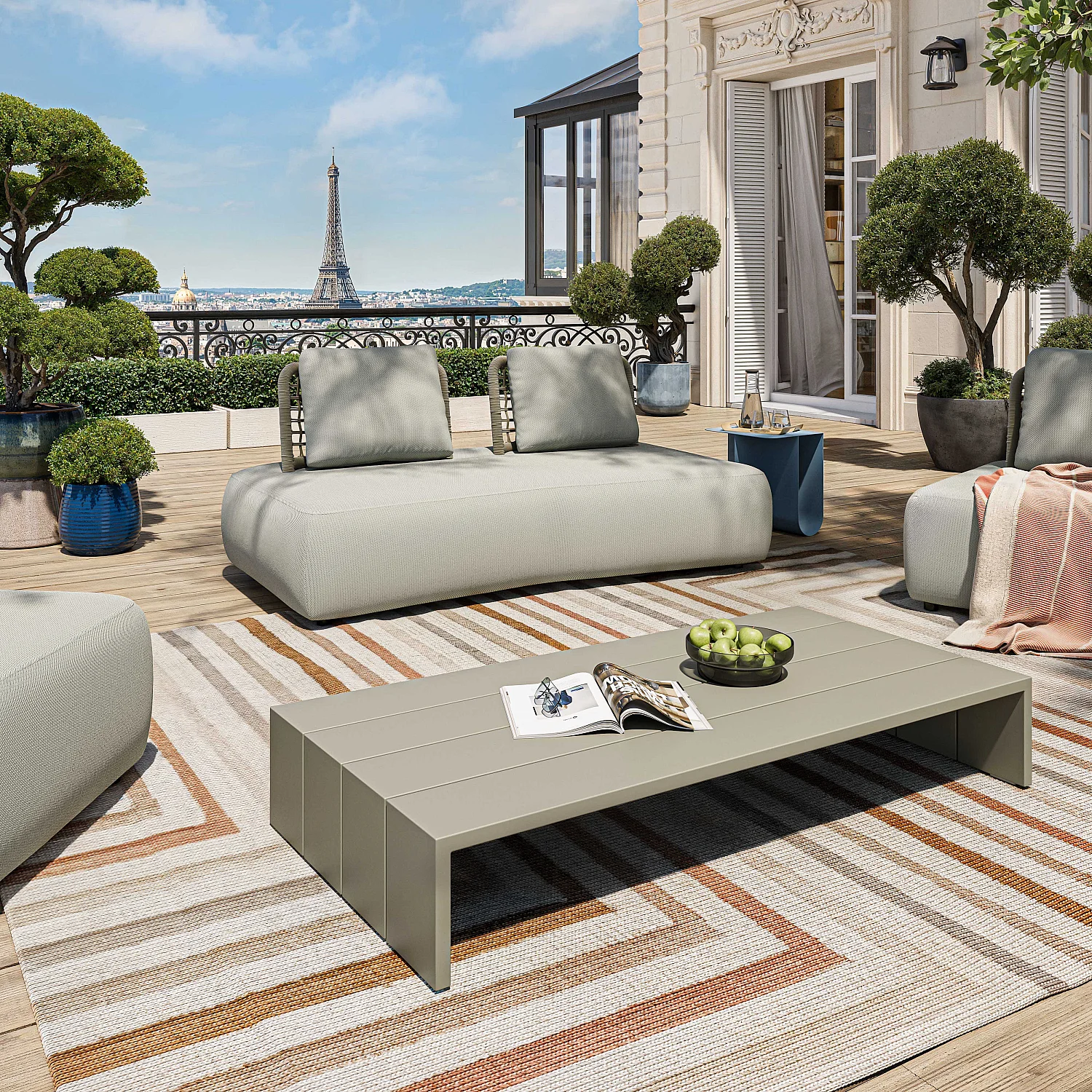 Canapé de jardin 2 places en tissu imperméable - Beige muscade - 1