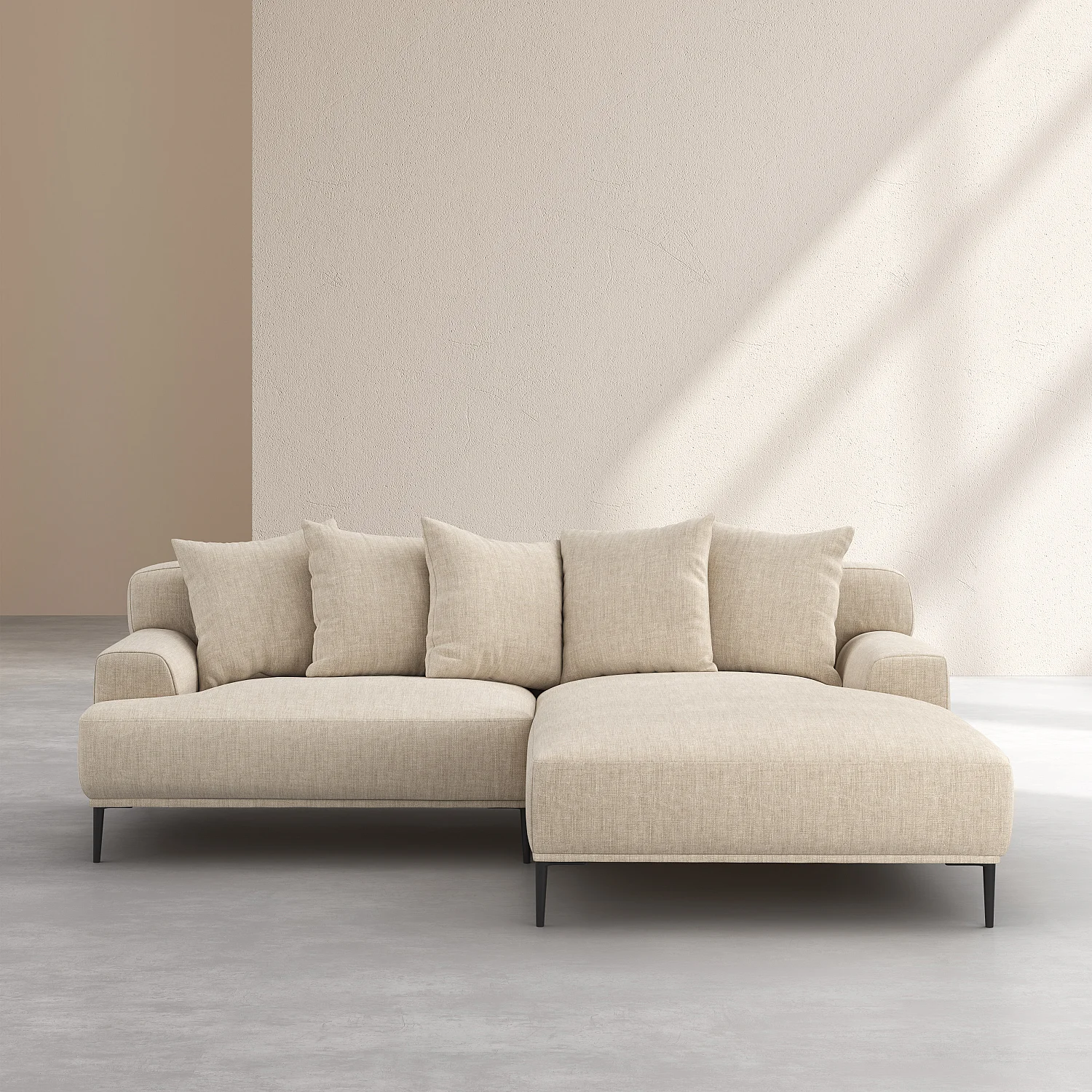 Canapé d'angle droit en coton et lin garni de plumes - Beige - 1