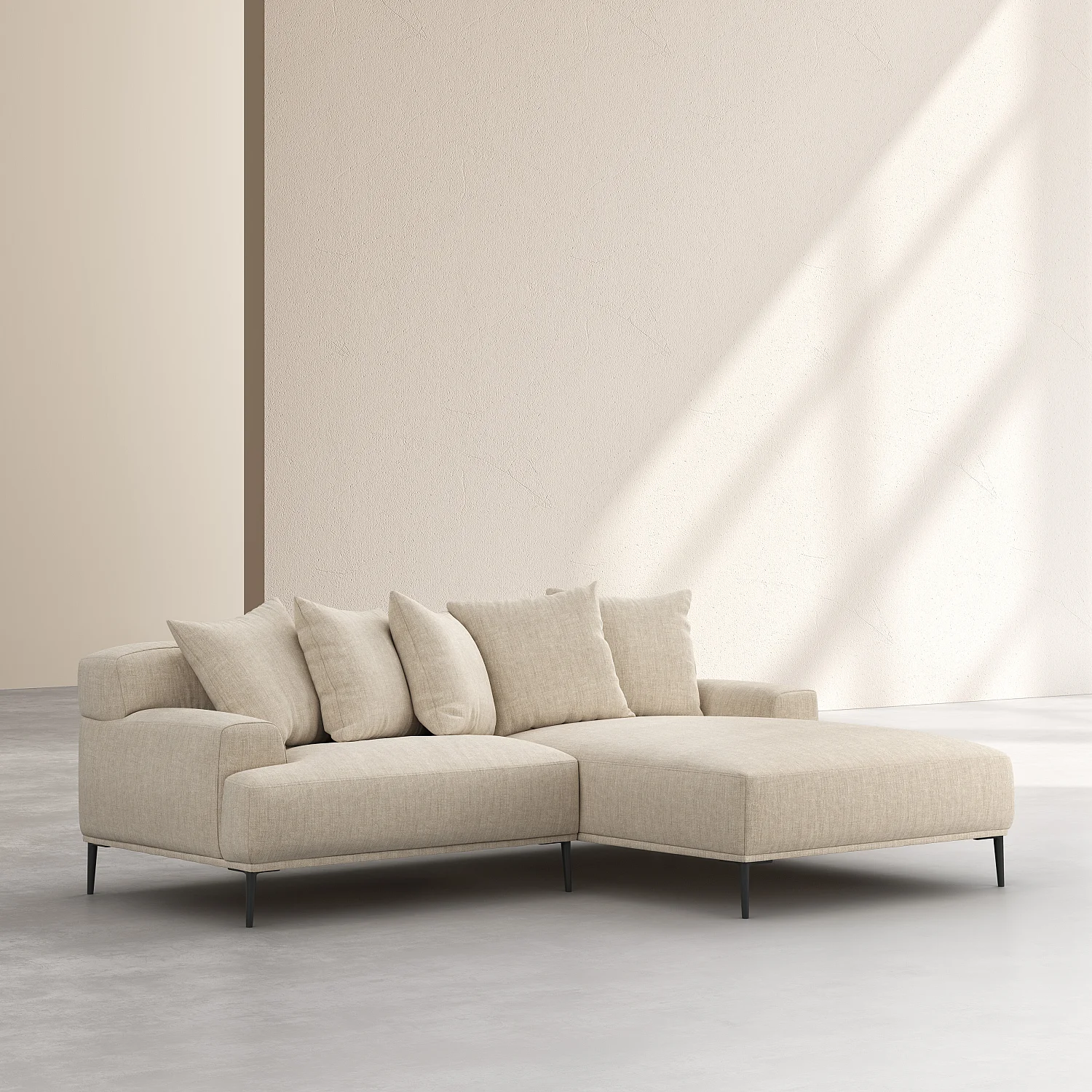 Canapé d'angle droit en coton et lin garni de plumes - Beige - 3