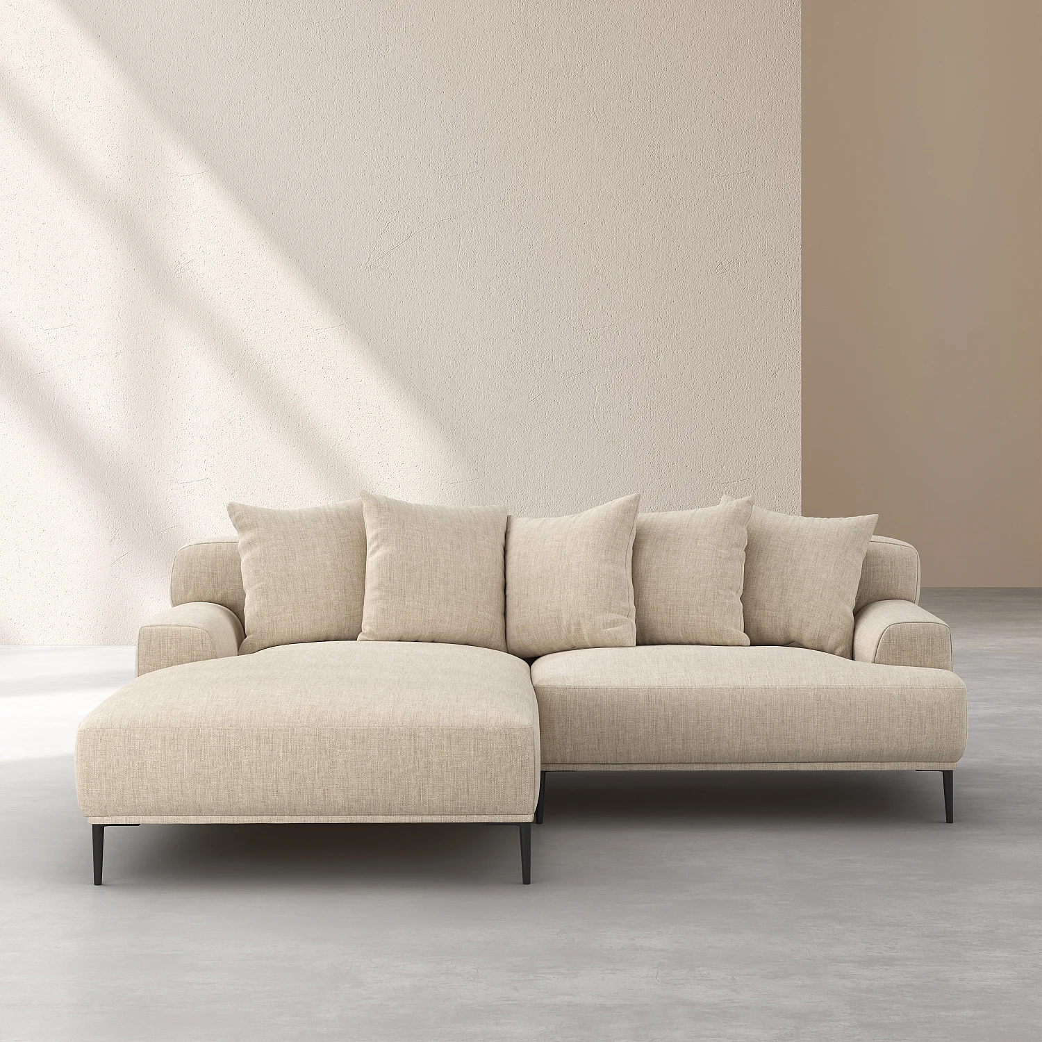 Ecksofa - Ecke links - Baumwolle und Leinen - mit Federfüllung - Beige - 1