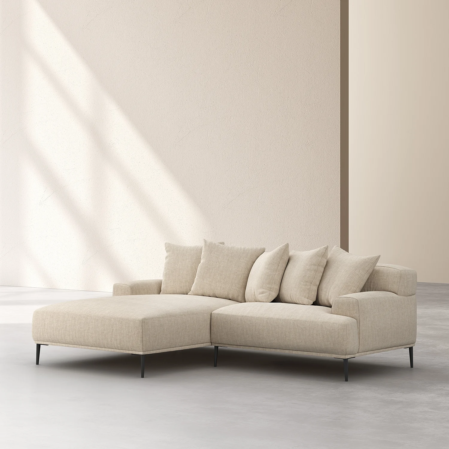Ecksofa - Ecke links - Baumwolle und Leinen - mit Federfüllung - Beige - 3