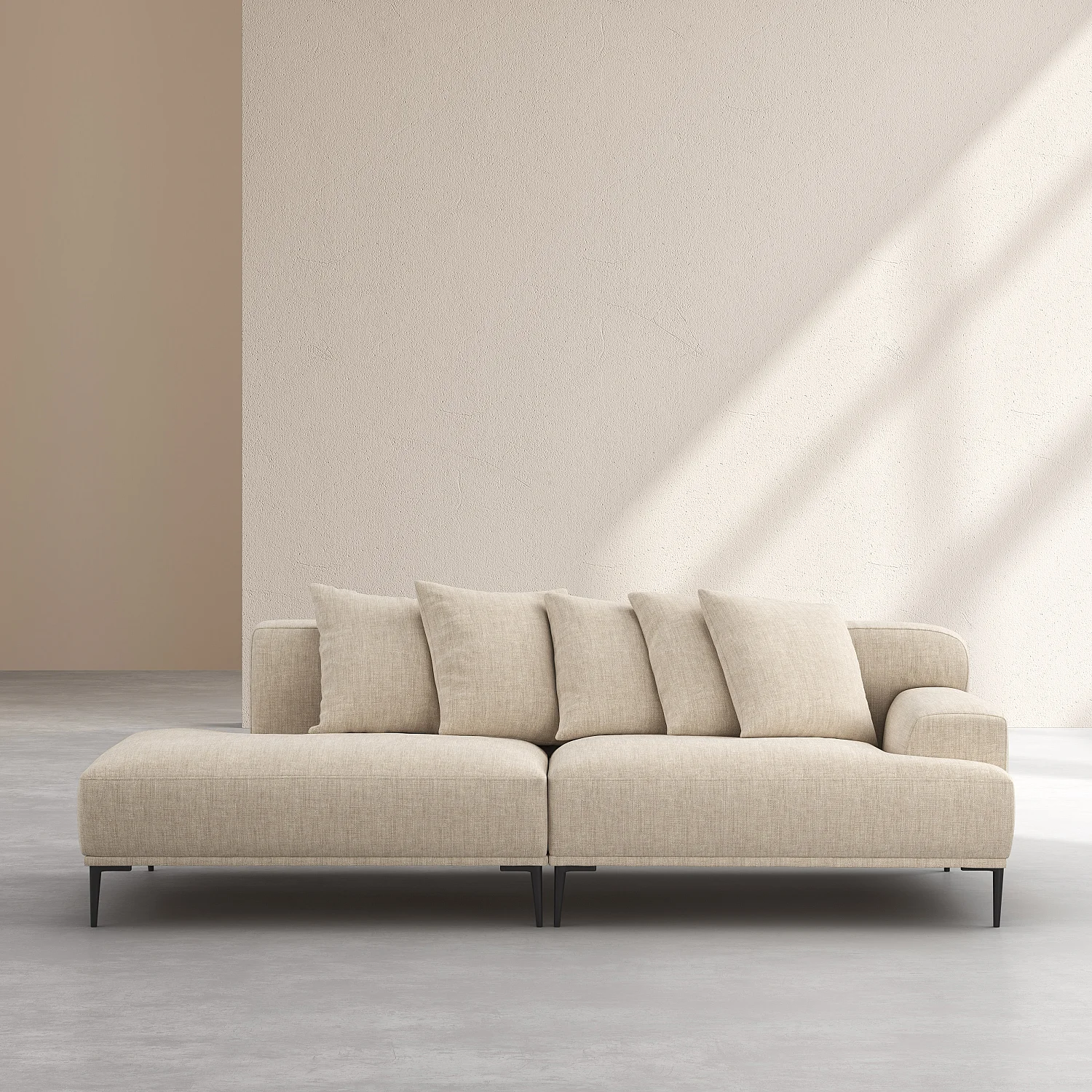 Recamiere rechts - aus Baumwolle und Leinen - mit Federfüllung - Beige - 1