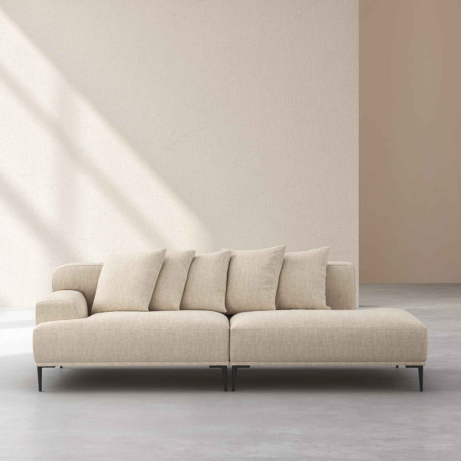 Méridienne gauche en coton et lin garnie de plumes - Beige - 1