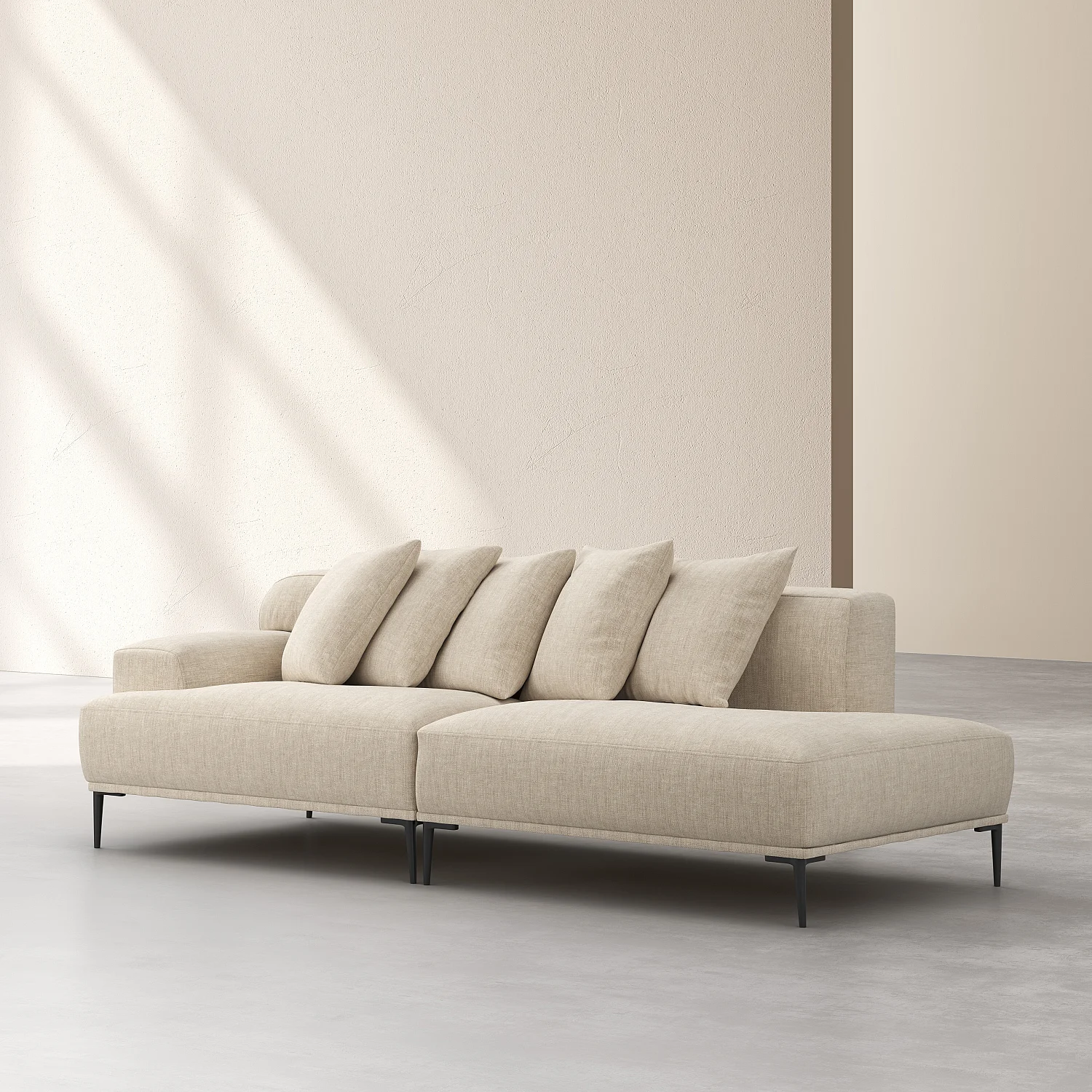 Méridienne gauche en coton et lin garnie de plumes - Beige - 3