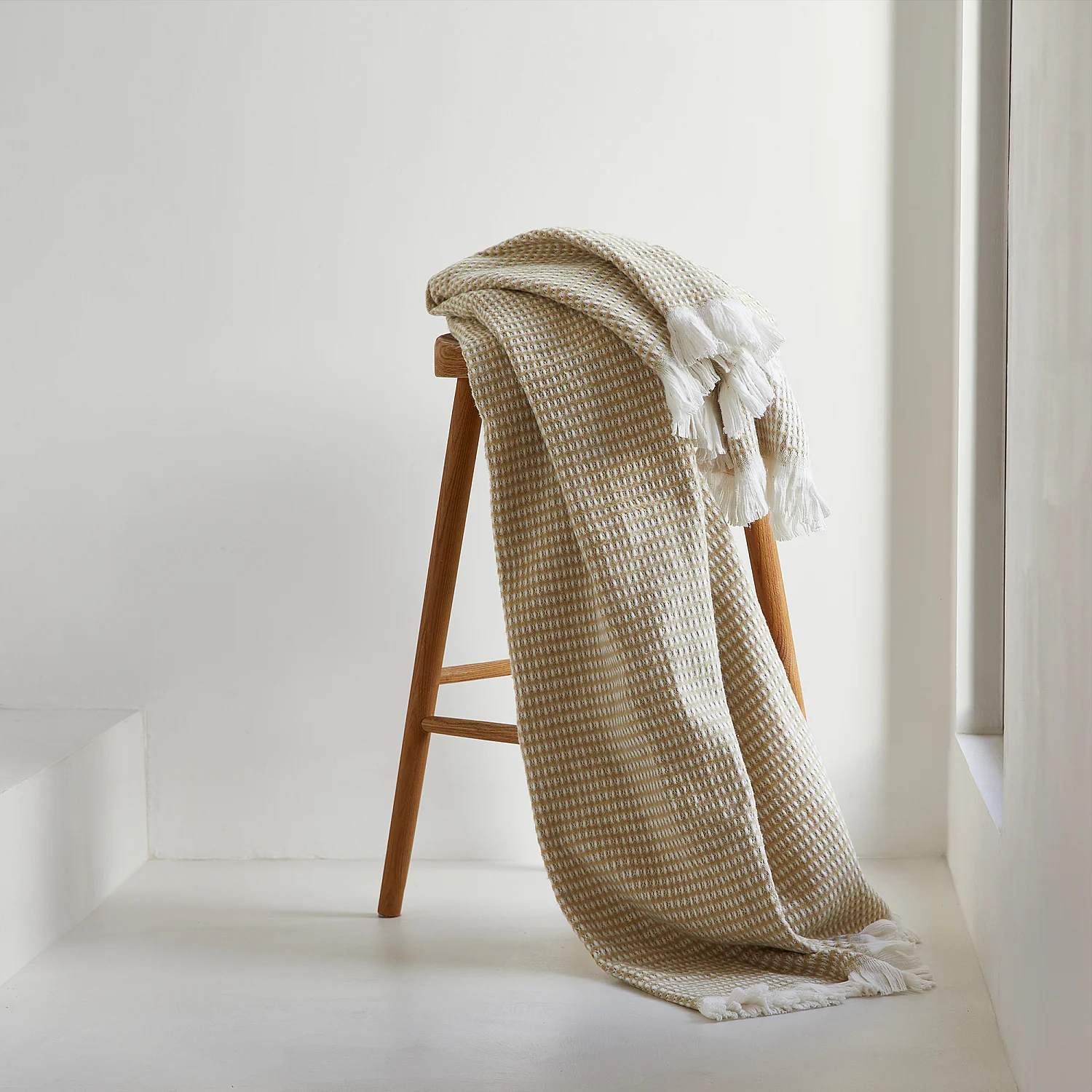 Plaid en coton recyclé - 120 x 180 cm - Beige - 1